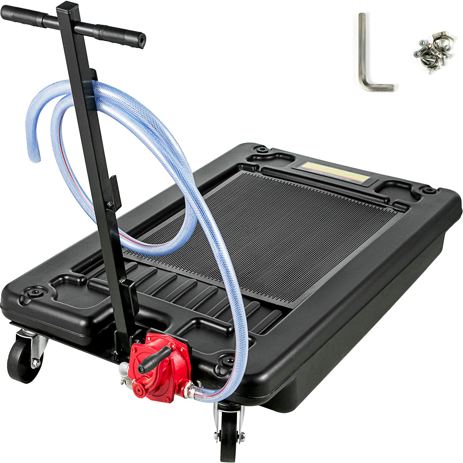 VEVOR 64L Low Profile Oil Drain Pan with Pump, 17 Gallon Oil Drain Cart with 8 ft Hose - Heavy Duty Rolling Oil Drain Pan for Trucks, Buses, RVs - Ideal for Auto Shops, Fleet Maintenance & DIY Oil Changes