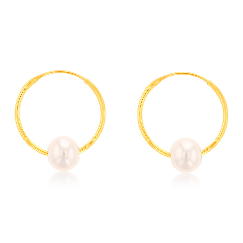 9ct Yellow Gold 5mm Freshwater Pearl 13mm Sleeper Earrings for Women - Hypoallergenic Stud Earrings for Sensitive Ears - Perfect for Everyday Wear, Work & Special Occasions