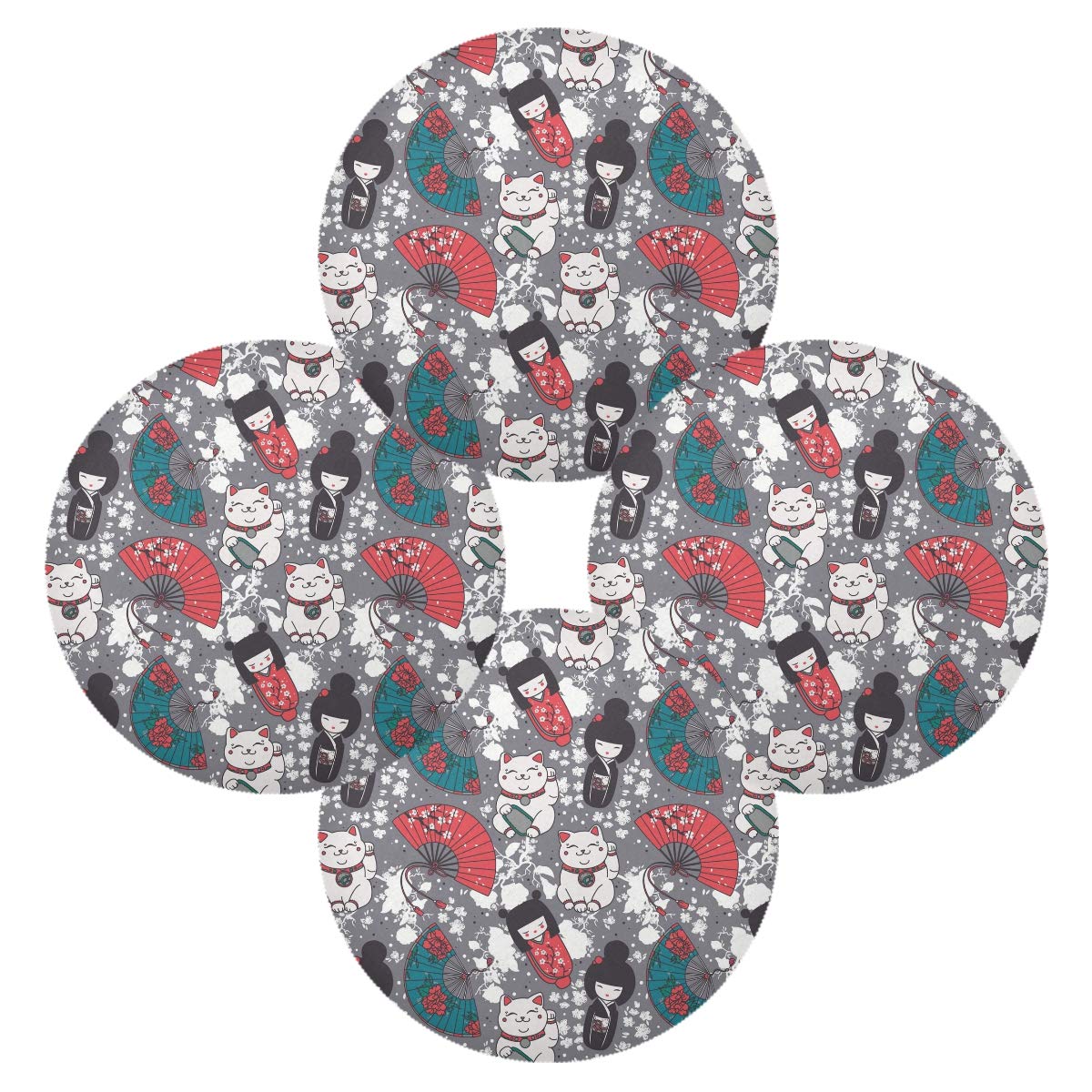 Traditional Japanese Cat Placemats Set - 15.4 Inch Non-Slip Dining Table Mats for Holiday Decor, Kitchen & Home Decoration | Perfect for Christmas, Thanksgiving & Everyday Use