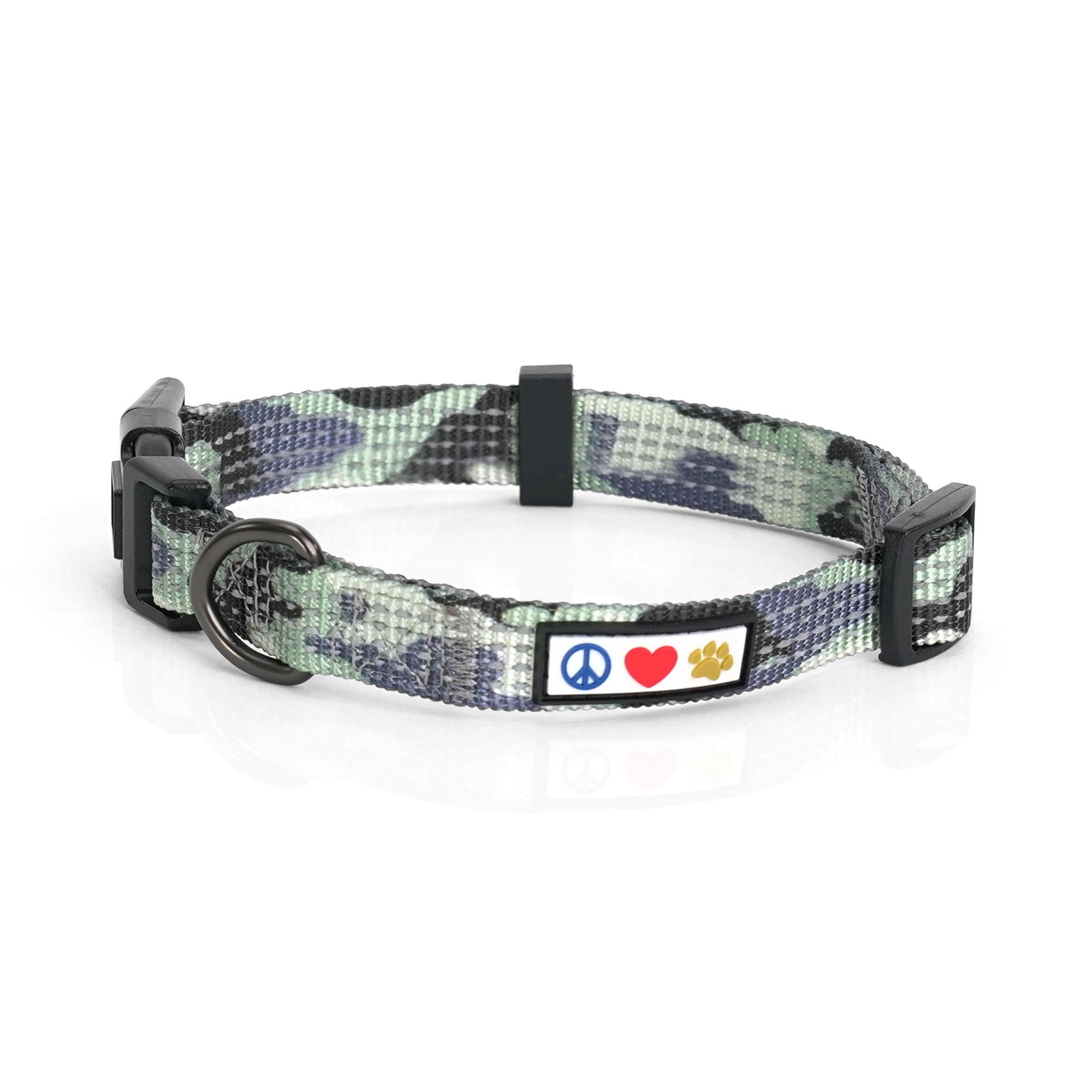 Pawtitas Reflective Adjustable Dog Collar for Small Dogs & Puppies - Camouflage Grey Pet Collar with Safety Reflective Strips | Perfect for Night Walks, Outdoor Adventures & Training Sessions