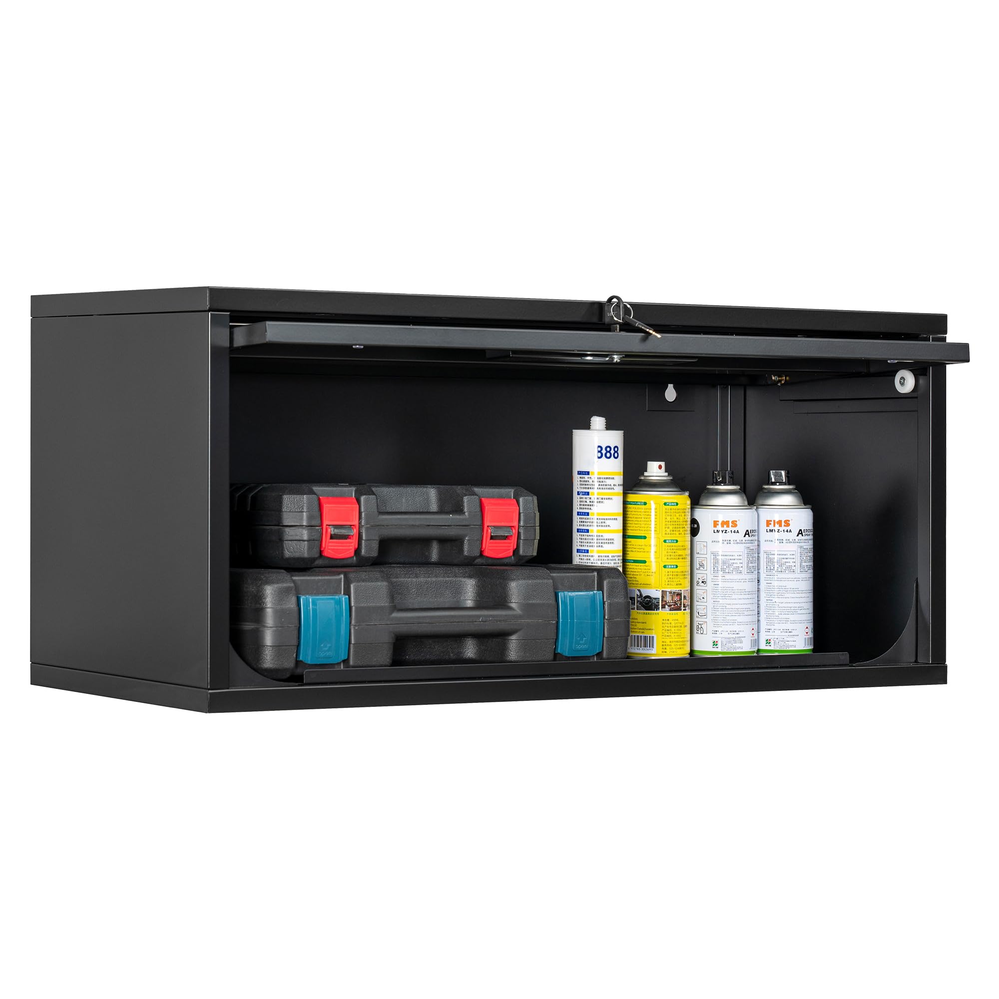 Black Metal Wall Mounted Storage Cabinet with Locking Door - Heavy Duty Garage, Warehouse & Home Office Storage Solution - Easy Assembly - Perfect for Tools, Supplies & Organization