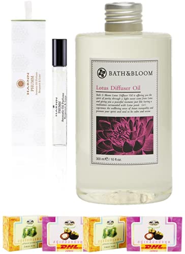 Premium A72 Harnn Phumm Aromatic Oil Perfume - Bergamot Scented Bath & Bloom Lotus Diffuser Oil for Home Spa & Relaxation | Fast DHL Express Shipping by ThaiGiftShop | Includes Free Tomato Facial Mask Gift | Perfect for Aromatherapy, Yoga & Stress Relief