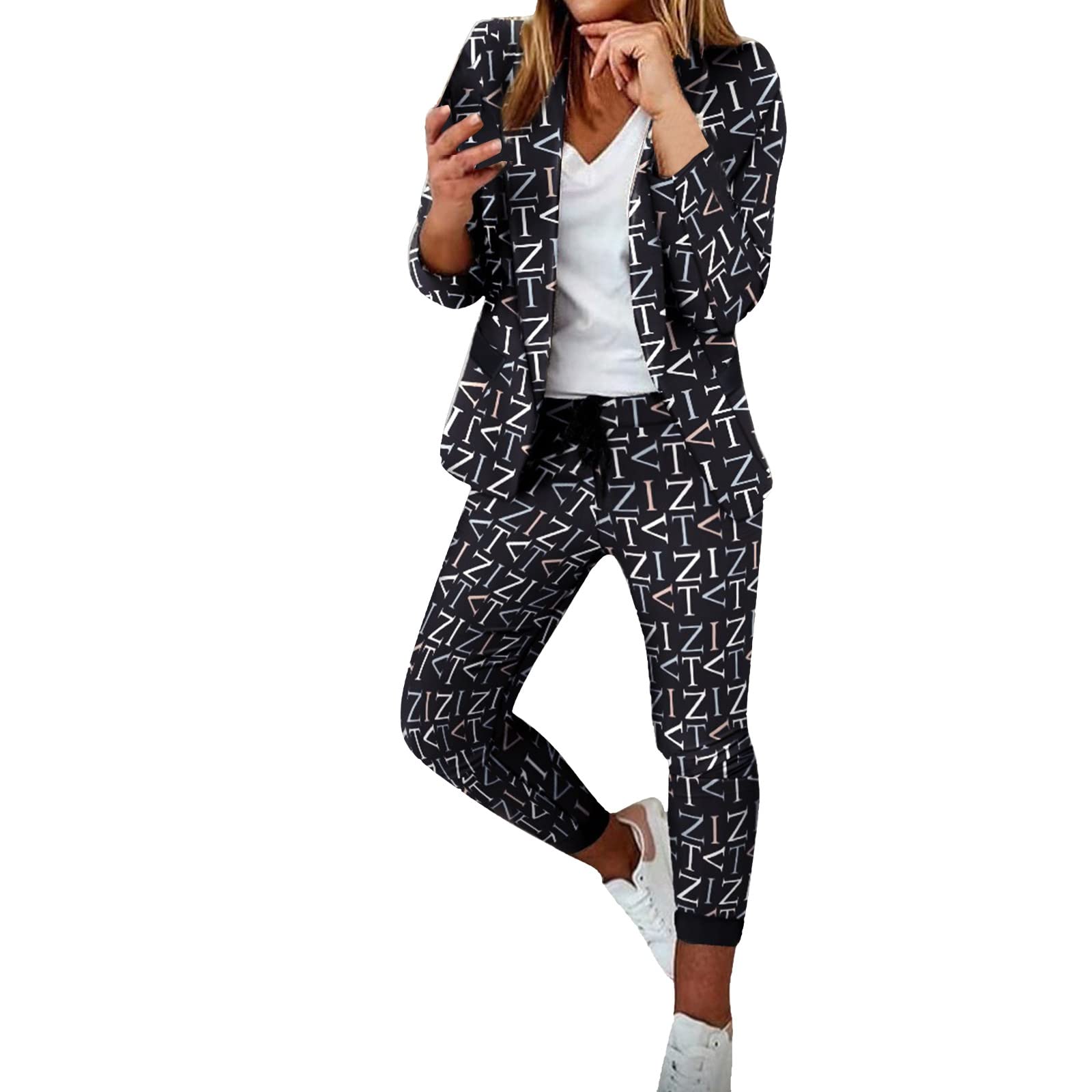 Women's Plus Size Blazer & Trousers Set - Open Front Buttonless Slim Fit Casual Suit for Work & Office | Professional Outfit for Curvy Women