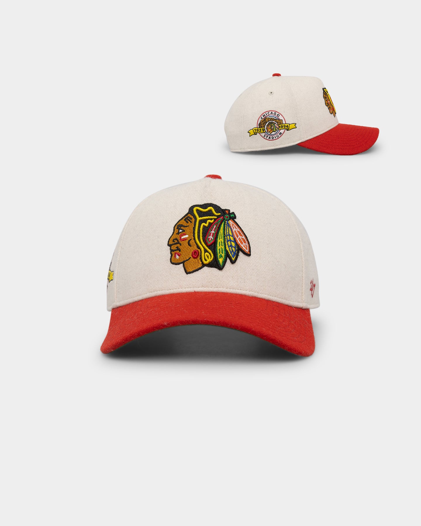 47 Brand Chicago Blackhawks Wooly Offside Sure Shot 47 MVP DT Snapback Hat - Natural/Red - Official NHL Licensed Cap for Men, Women & Fans - Perfect for Game Day, Sports Events & Streetwear Fashion