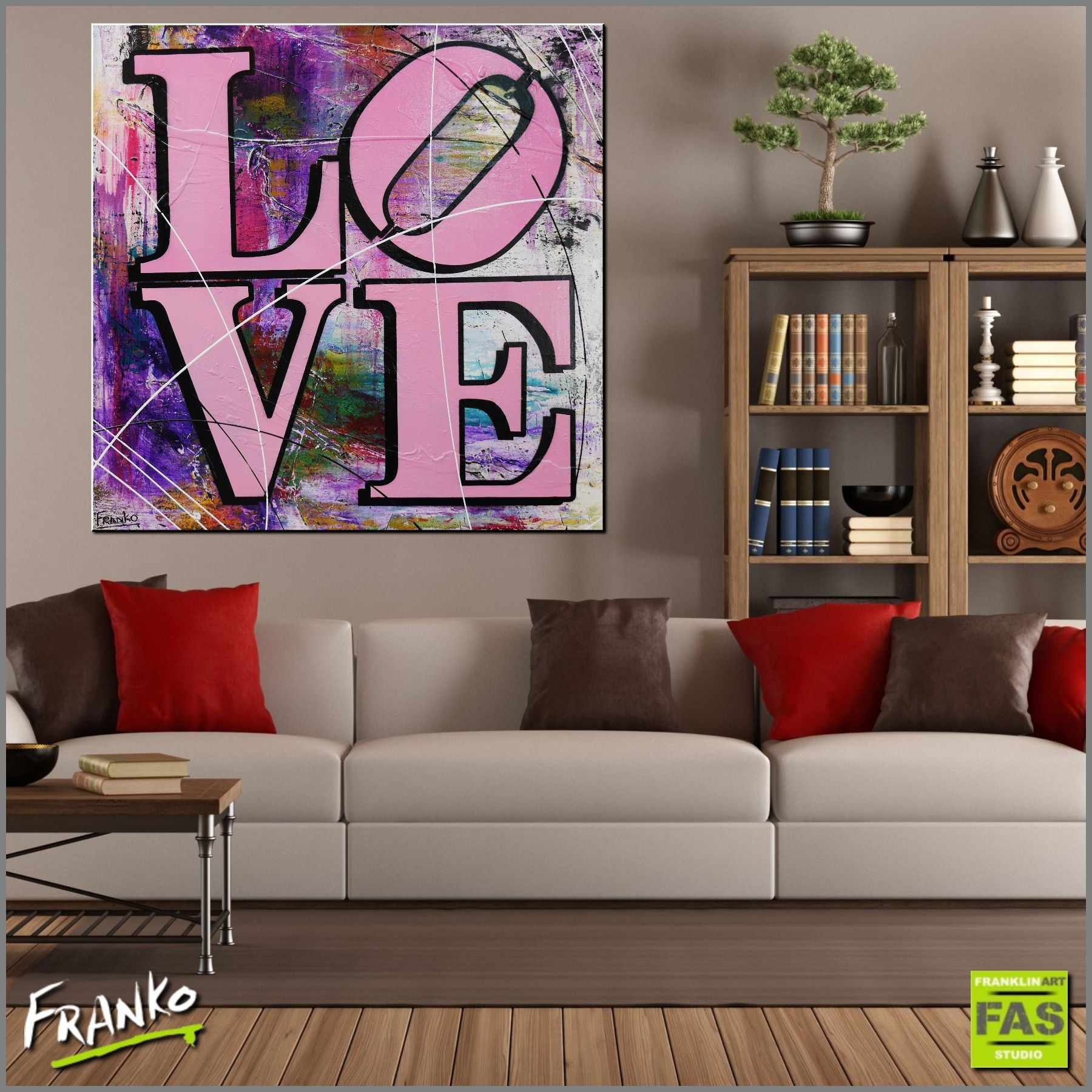 100cm x 100cm LOVE Robert Indiana Pop Art Canvas Painting - Modern Home Decor for Living Room, Bedroom & Office Wall Art