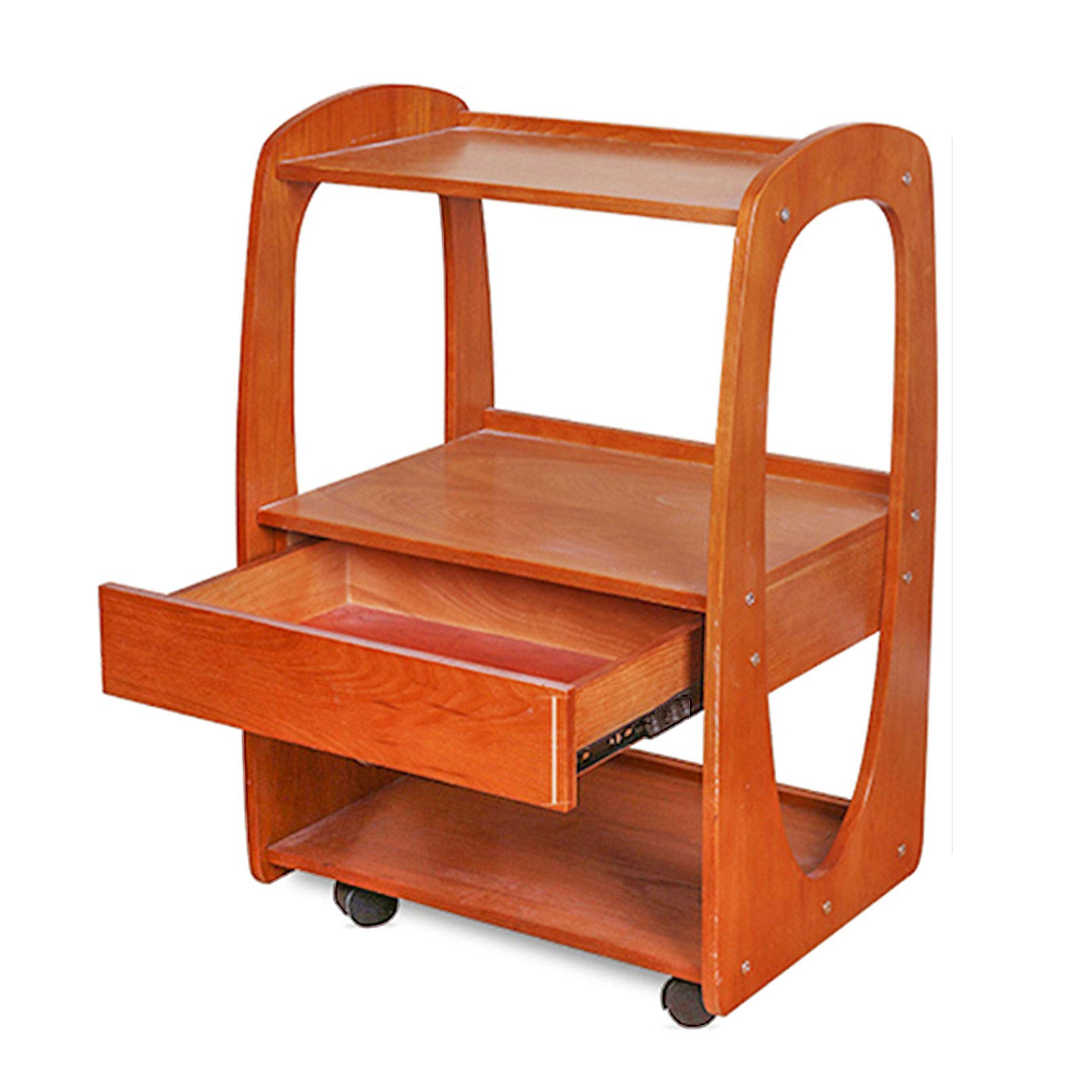 Small Solid Wooden Rolling Utility Cart with Wheels - Multi-Function Storage Shelves for Beauty Salon, Bathroom & Kitchen - Mobile Service Cart for Home & Commercial Use
