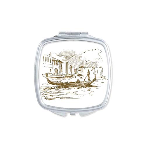 DIYthinker Double Sided Pocket Mirror with River Boat Landscape Sketch - Portable Compact Makeup Mirror for Travel, Home Vanity & Gift Giving
