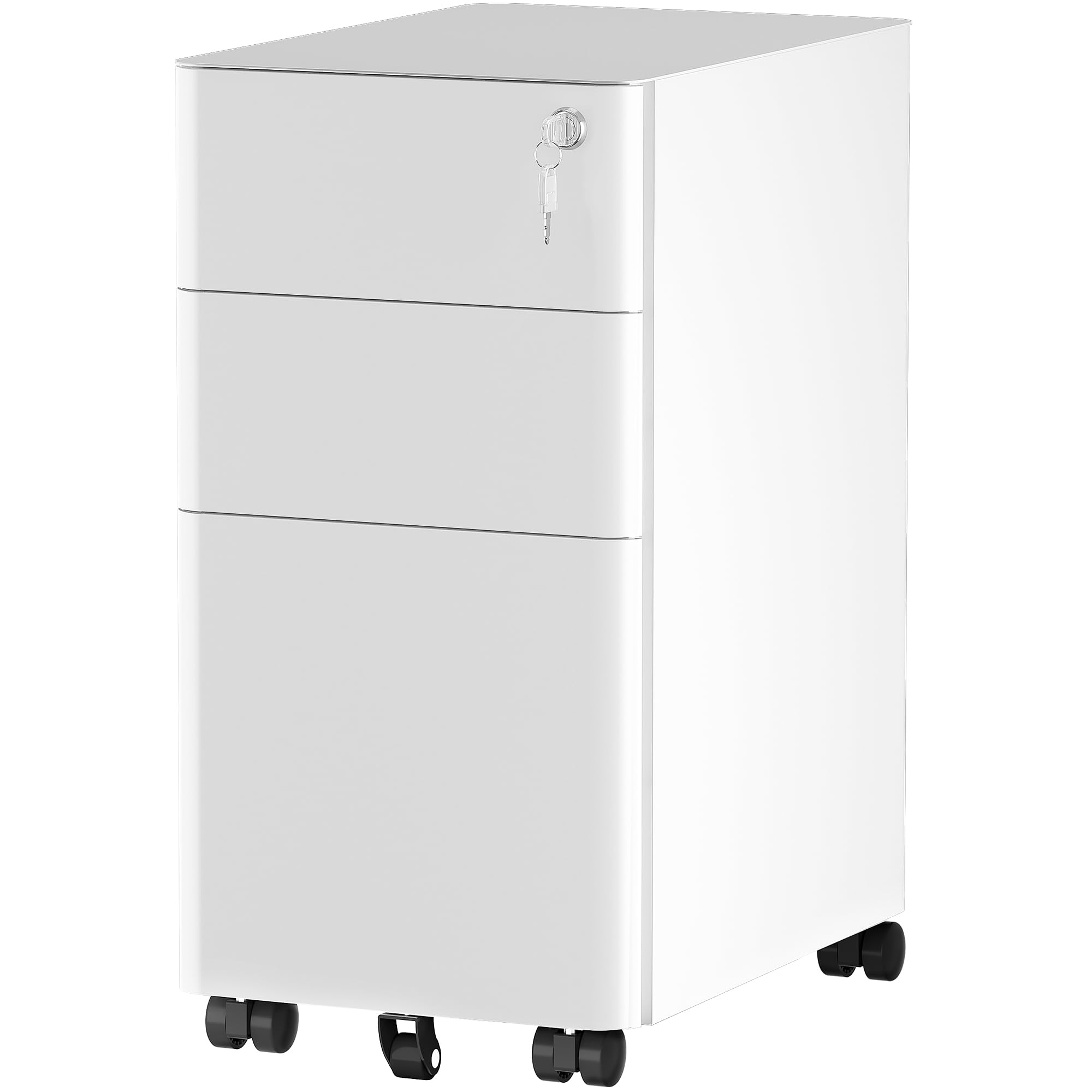 YITAHOME 3-Drawer Lockable Metal Filing Cabinet with Keys, Slim Space-Saving Office Storage for A4 Letter Legal Documents - Perfect for Home Office, Small Business & School Organization (White)