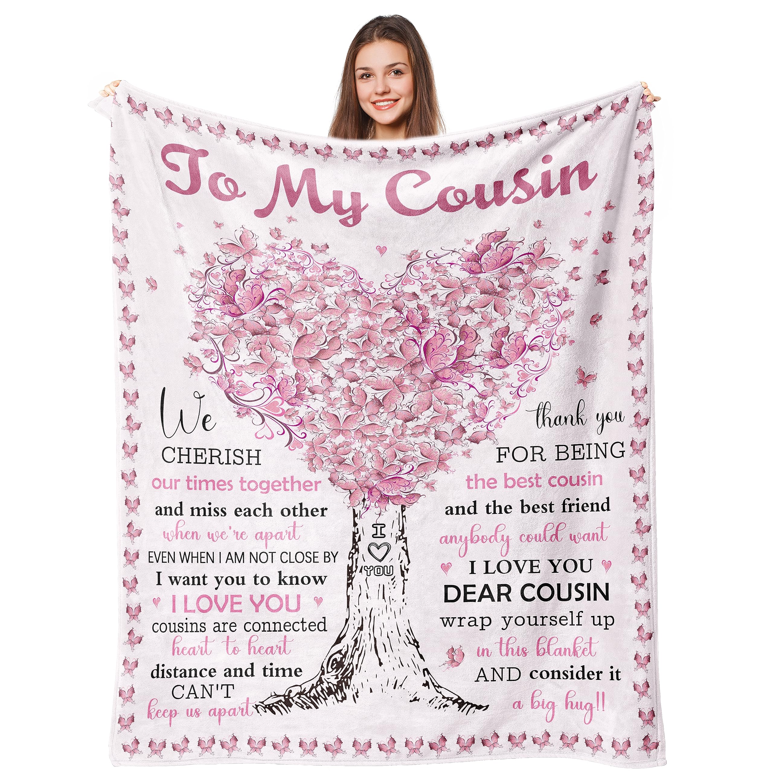 Best Cousin Gifts for Women - Personalized Cousin Birthday & Christmas Presents, 50×60in Cozy Throw Blanket, Perfect for Family Gatherings, Movie Nights & Relaxing at Home