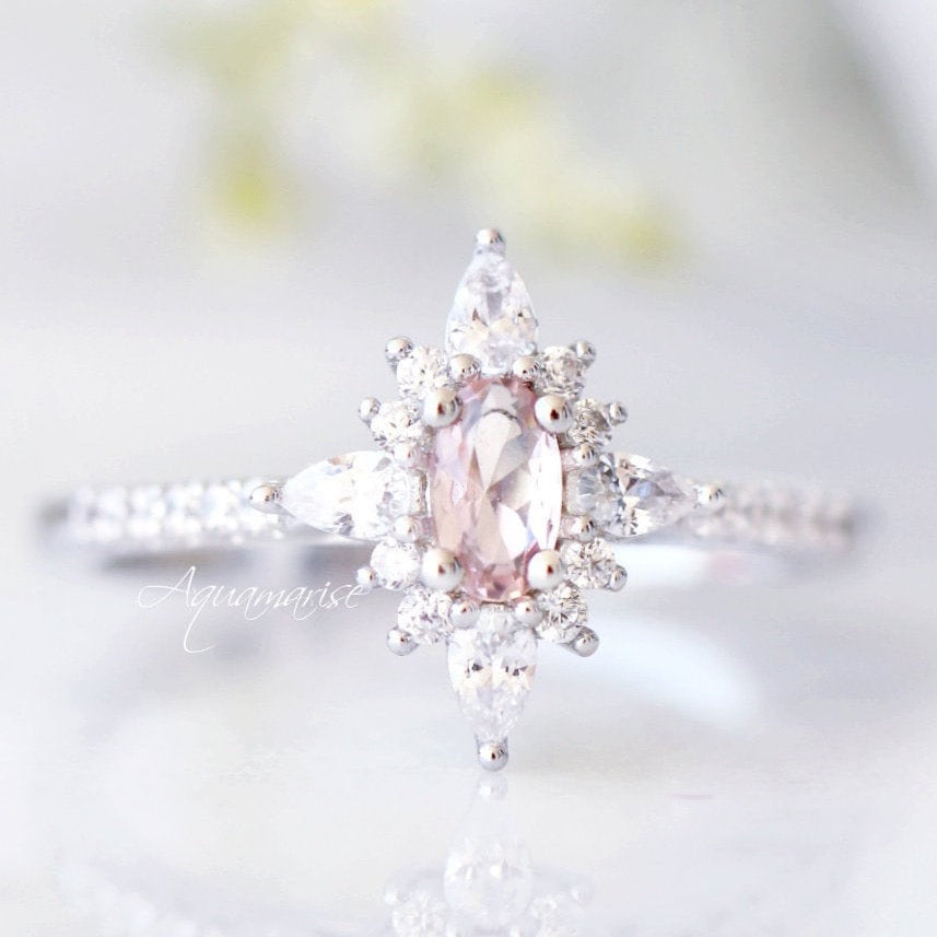 Starburst Morganite Ring in Sterling Silver – Elegant Rose Quartz Jewelry for Women, Perfect for Engagement, Wedding & Anniversary Gifts