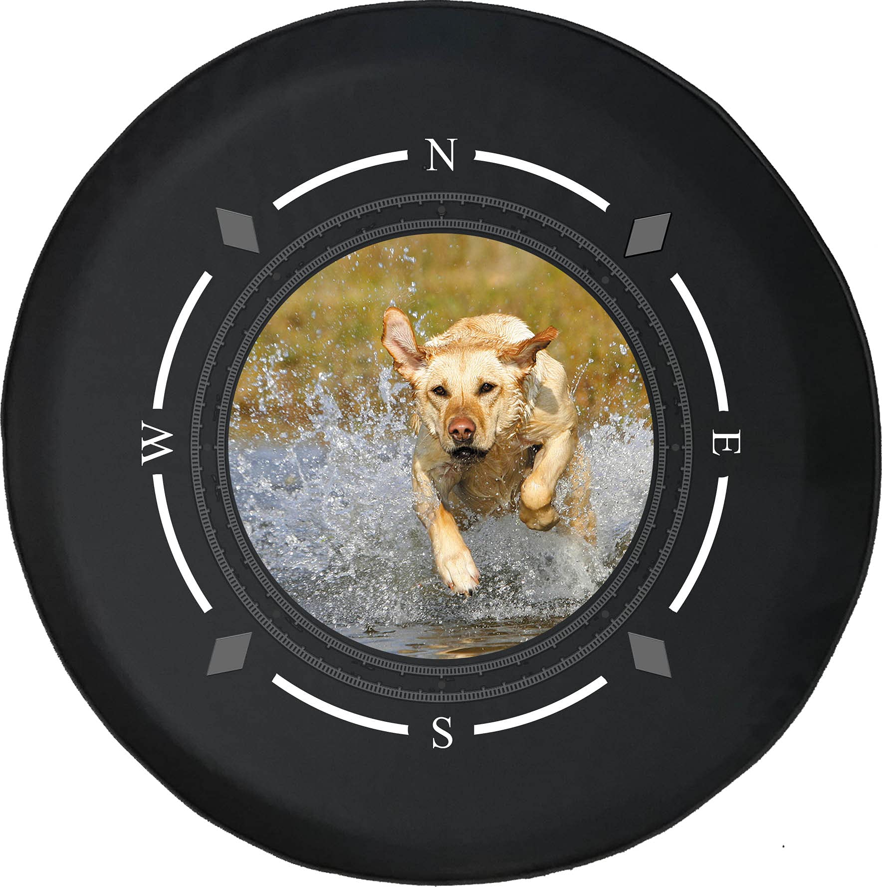Premium American Unlimited Spare Tire Cover with Compass Design - Golden Lab Retriever Hunting Dog & Water Wheel Pattern | Universal Fit for SUV, Trailer, RV Accessories & Most Vehicles | Perfect for Outdoor Adventures, Camping & Road Trips