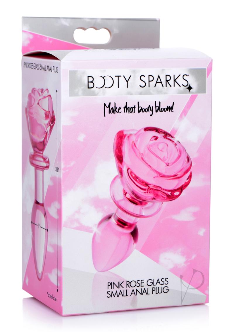 Booty Sparks Pink Rose Glass Anal Plug - Small Size, Vibrant Pink - Perfect for Sensual Play & Couples Intimacy