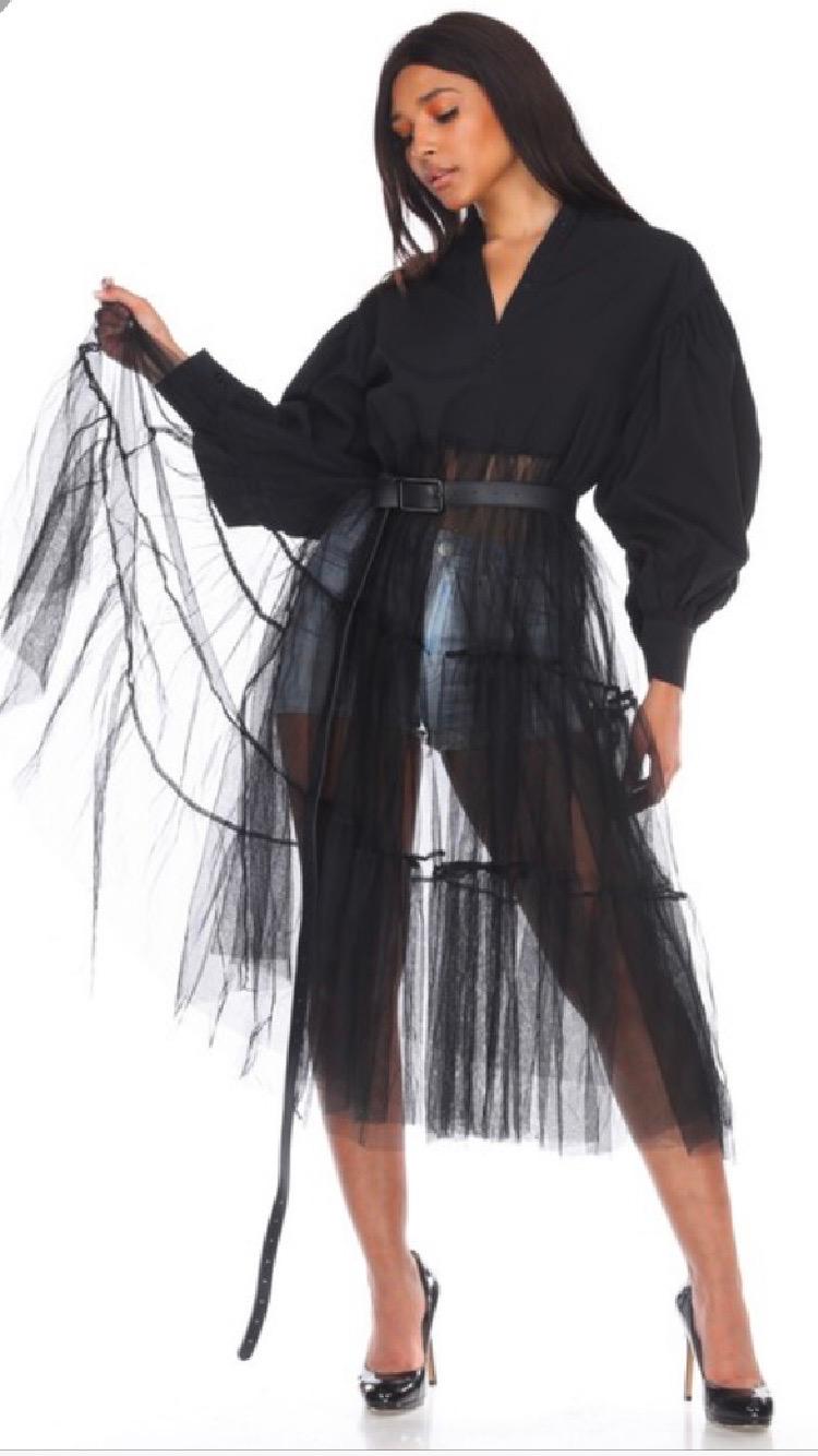 Elegant Black Button Front Tulle Blouse for Women - Perfect for Parties, Weddings & Evening Events
