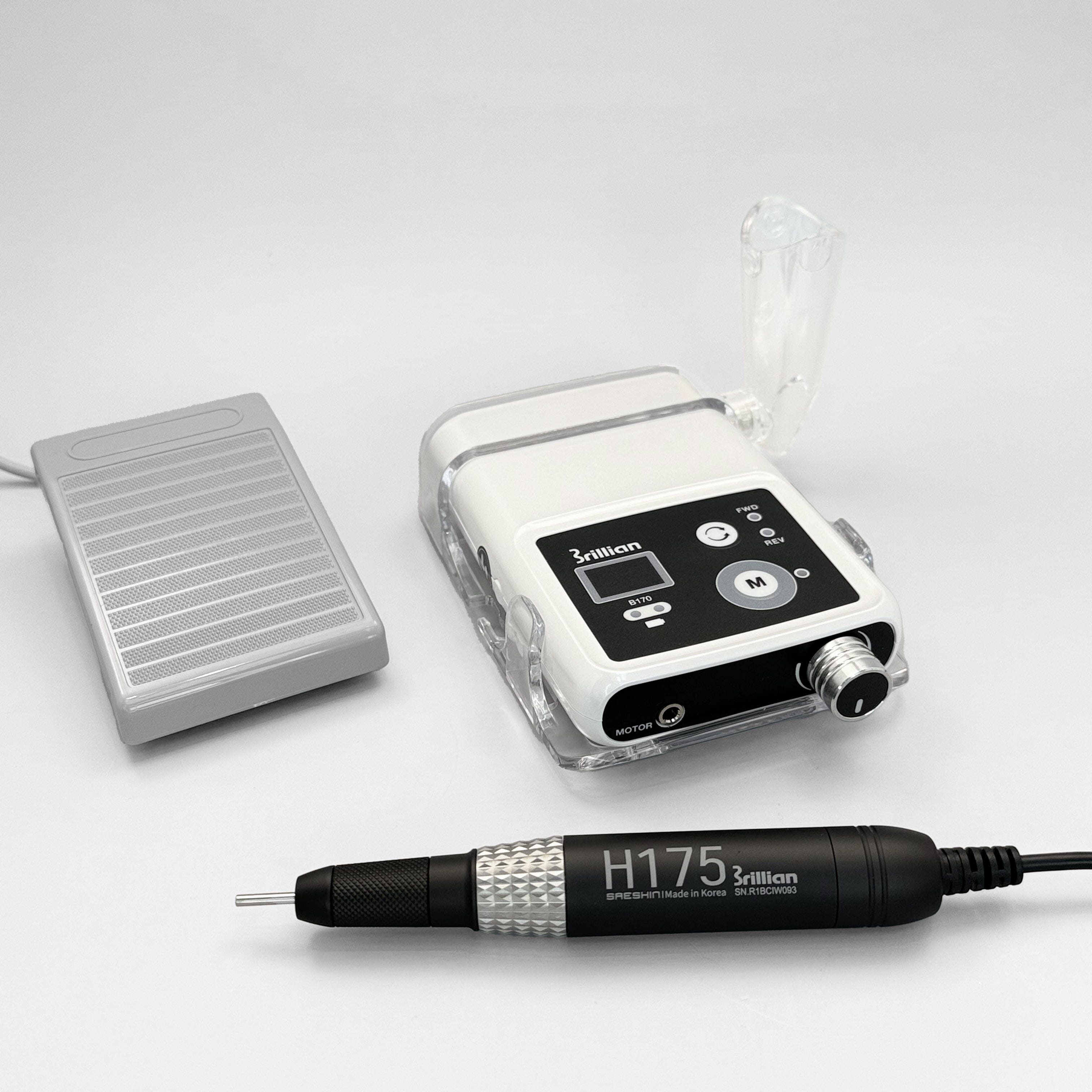 Saeshin Brillian B170 White + H175 Brushless 30,000 RPM Portable Nail Drill Set for Professional Salon & Home Manicure Pedicure