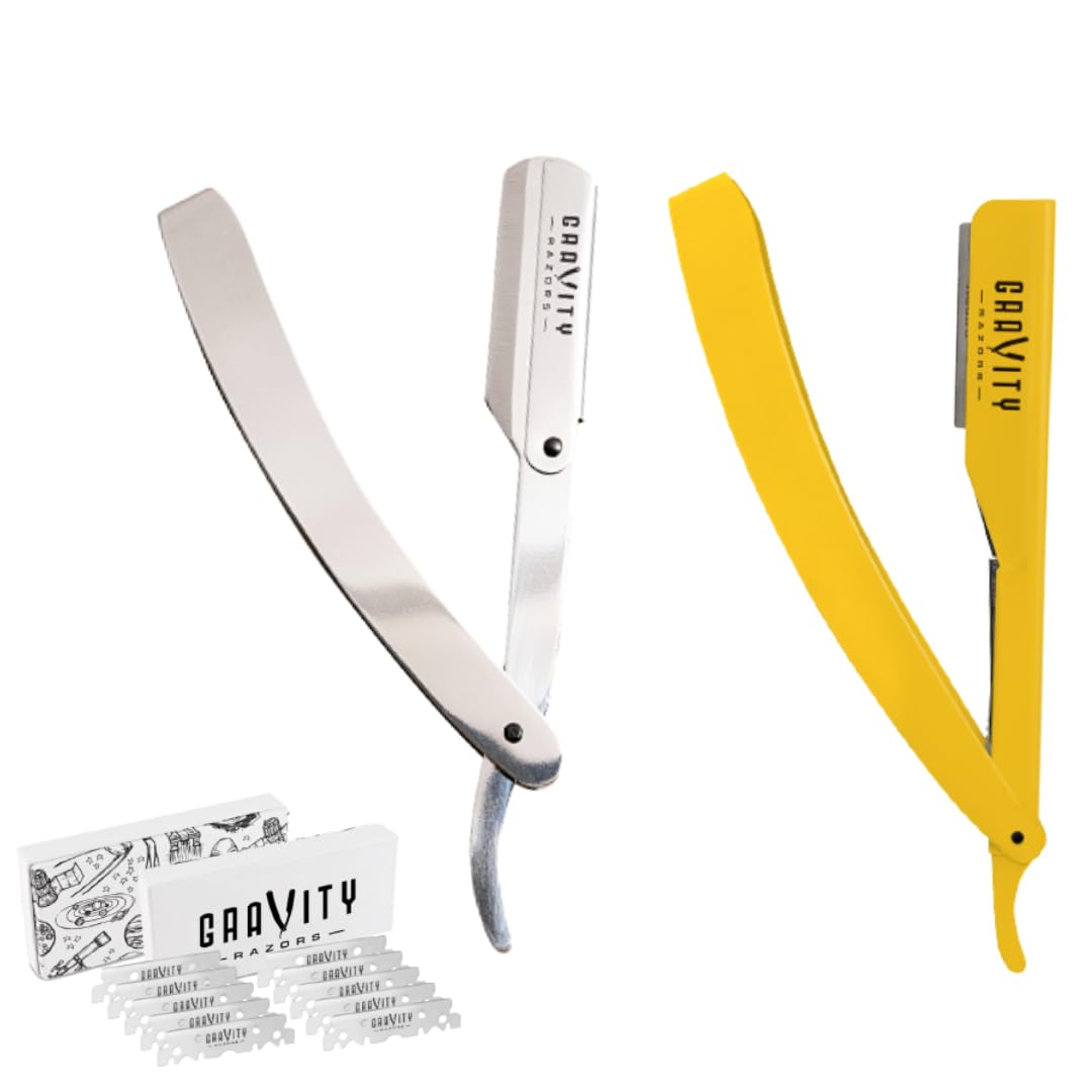Professional Straight Razor Kit - Stainless Steel Barber Razor with 20 Premium Blades | Perfect for Shaving, Grooming & Beard Care | Classic Chicago 