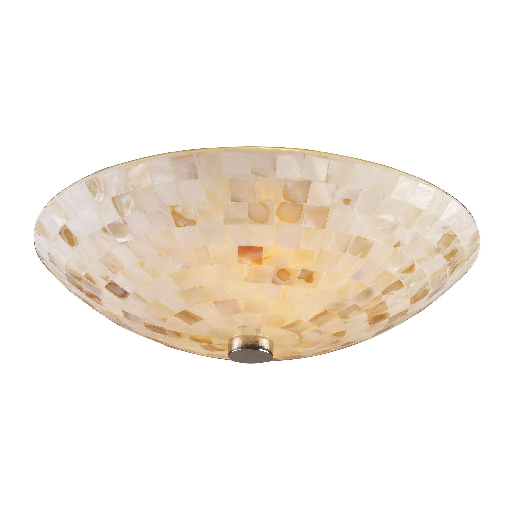 Capri 2-Light Semi Flush Mount Ceiling Light Fixture in Satin Nickel with Capiz Shell Glass Shades - Perfect for Bedroom, Dining Room & Hallway Lighting