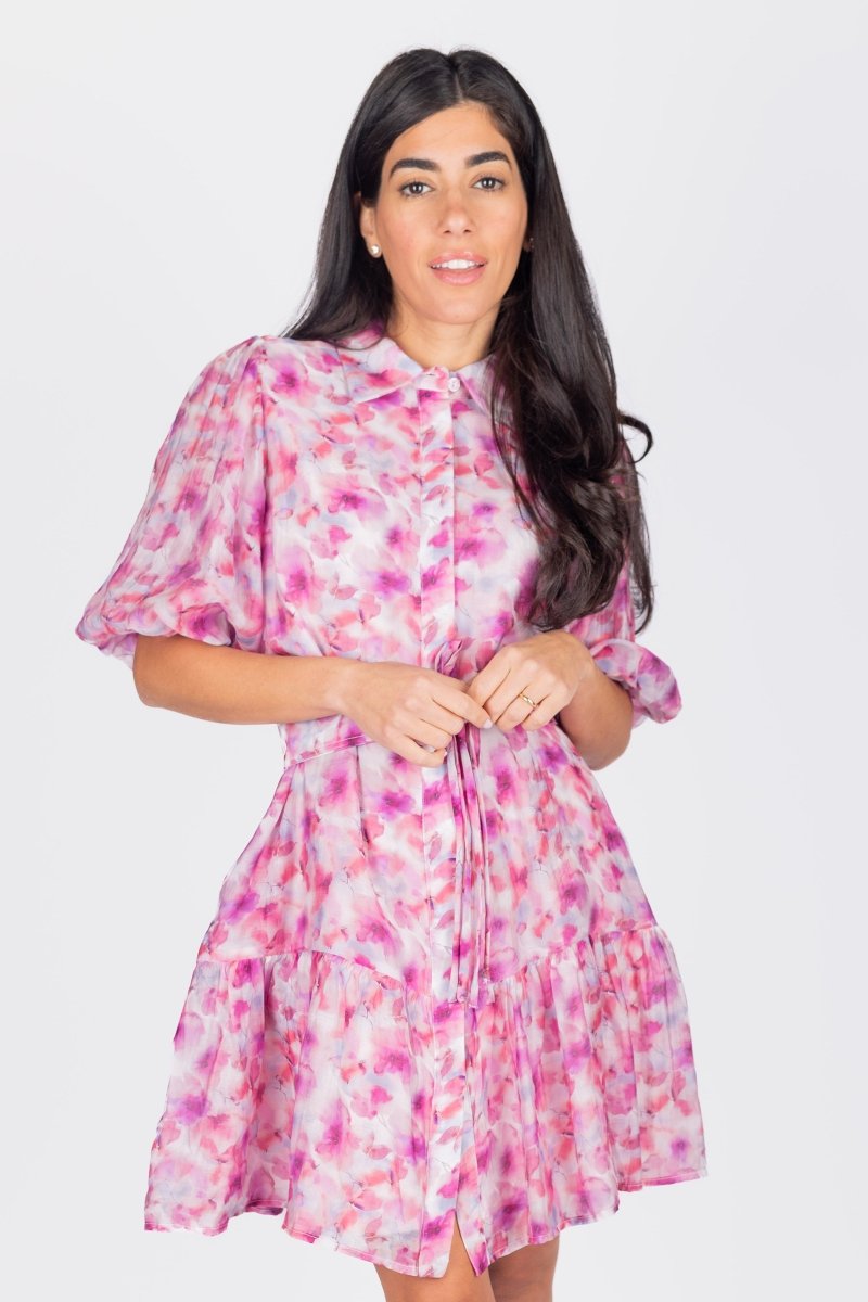 Allie Short Sleeve Dress - Floral Pink & Purple Pattern, Size 36 - Perfect for Summer Outings, Beach Vacations & Casual Wear