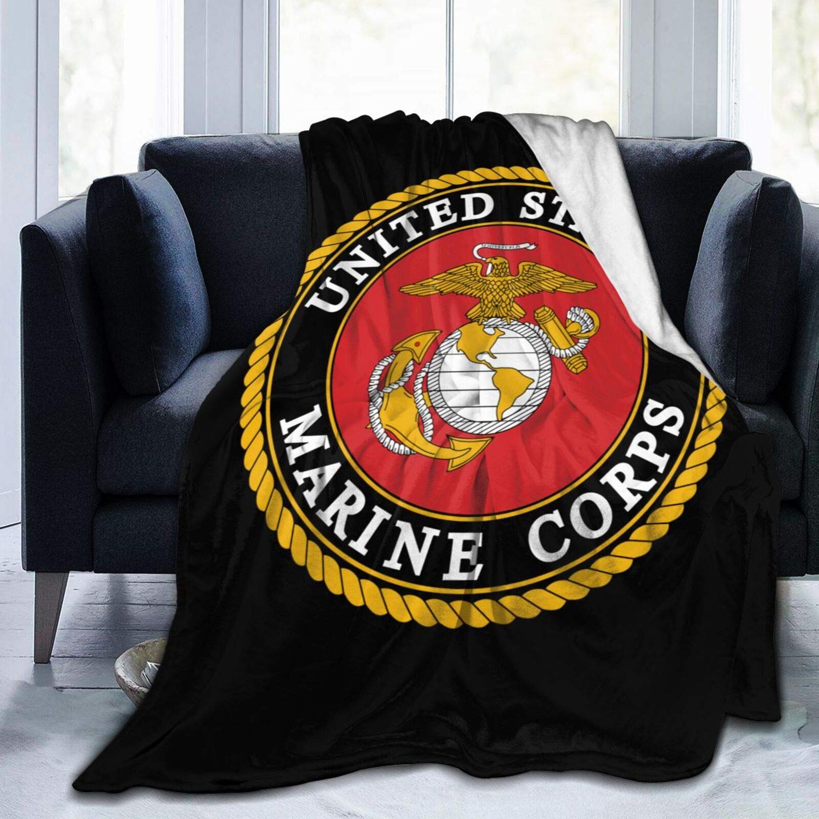 US Marine Corps Plush Fleece Throw Blanket - Ultra Soft 60x50 Inch Cozy Blanket for Couch, Bed & Sofa | Perfect for Military Home Decor, Camping & Gifts