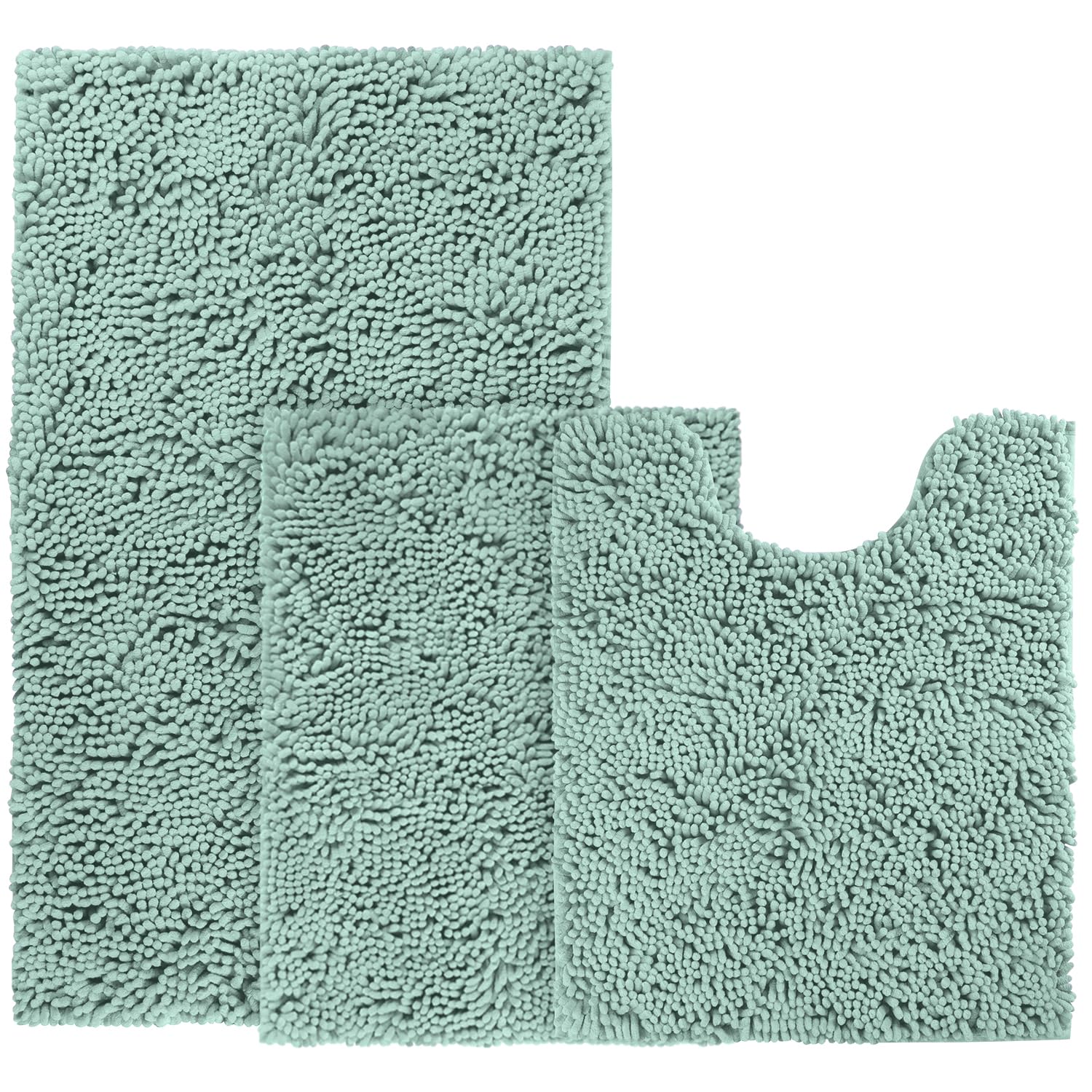 BYSURE 3-Piece Eggshell Blue Bathroom Rugs Set - Non-Slip, Super Absorbent Shaggy Chenille Bath Mats - Soft & Quick-Dry Washable Bathroom Carpet for Floor, Shower, and Vanity Areas