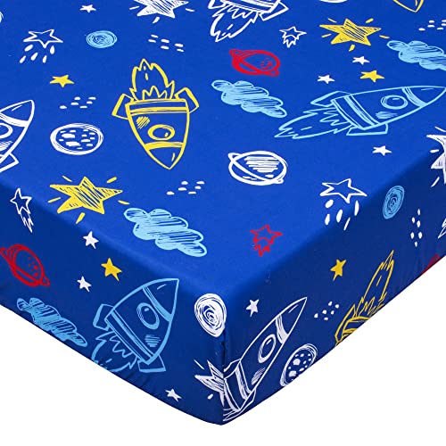 UOMNY Fitted Crib Sheets - 52x28 Inch Standard Crib & Toddler Mattress Cover - Space Themed Nursery Bedding for Boys & Girls (1 Pack, Blue) - Perfect for Baby's Sleep & Nursery Decor