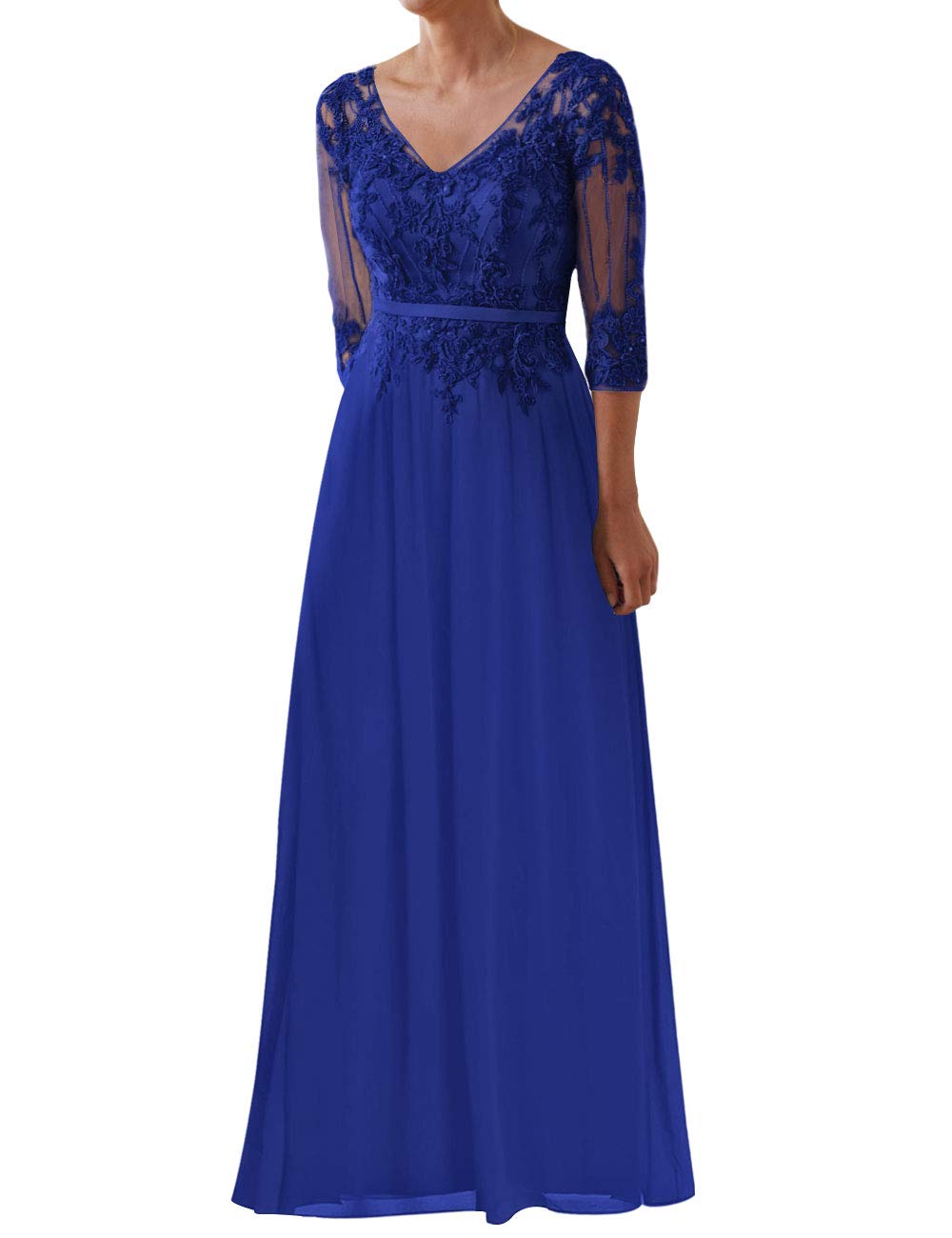Elegant Mother of The Bride Dress - Long Sleeve Lace Formal Evening Gown with Chiffon Skirt | Perfect for Weddings, Galas & Special Occasions