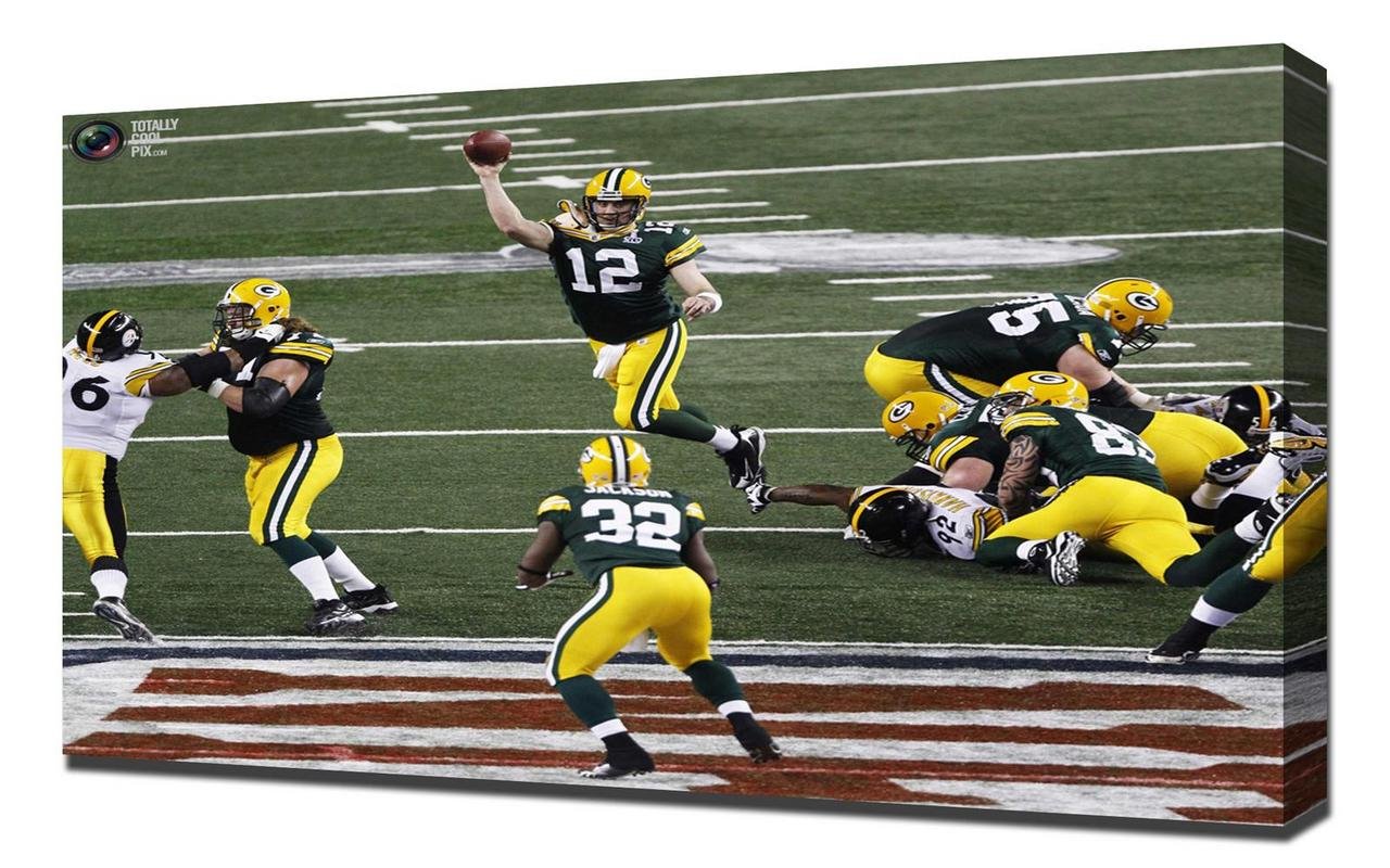 Aaron Rodgers Canvas Art Print - NFL Wall Decor - Stretched Canvas Wrap for Home, Office & Man Cave