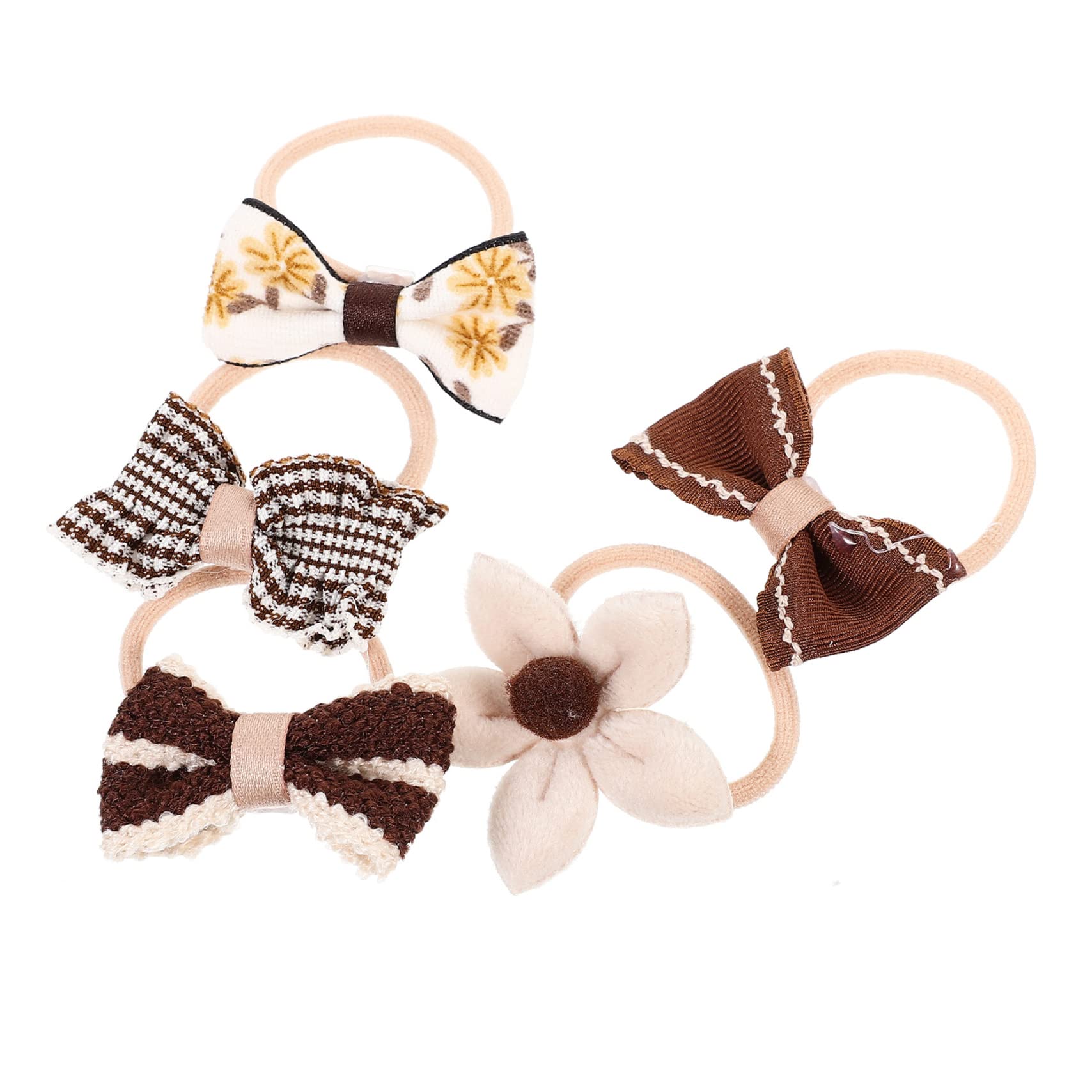 10pcs Stretchy Bow Elastic Hair Ties for Women & Girls - Fabric Coffee Ponytail Holders, Lace Scrunchies Accessories - Perfect for School, Work, and Everyday Hairstyles