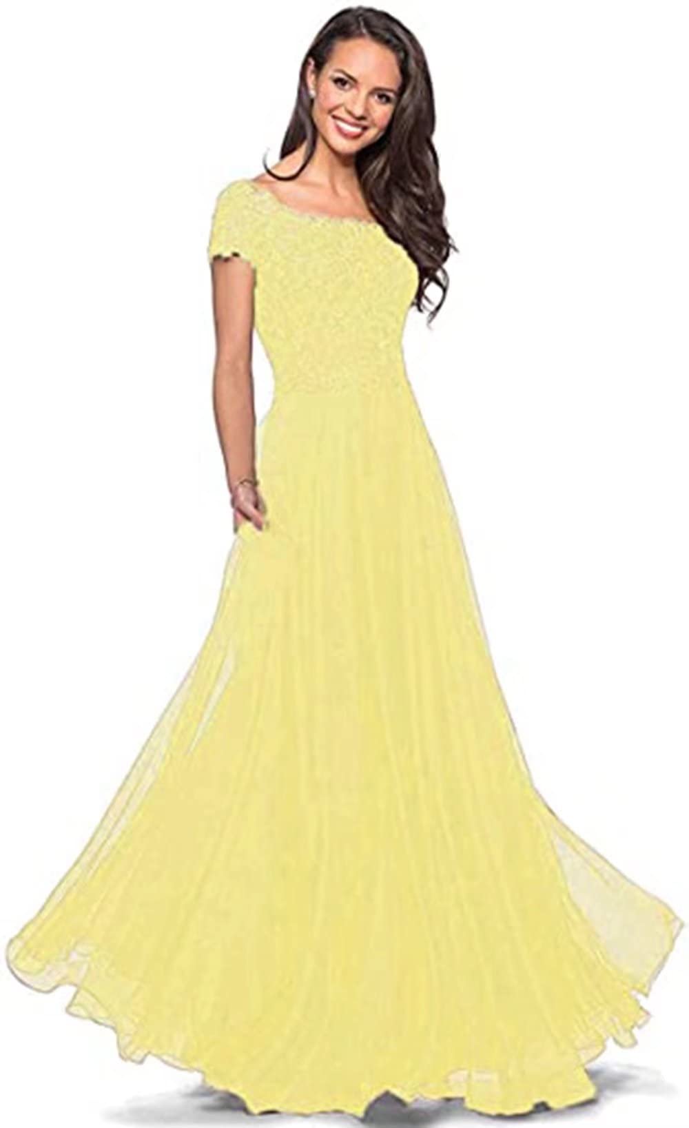 Elegant Mother of The Bride Dress with Lace Appliques - Flowy Chiffon Maxi Wedding Guest Dress for Formal Evening Events - Perfect for Weddings, Galas & Special Occasions