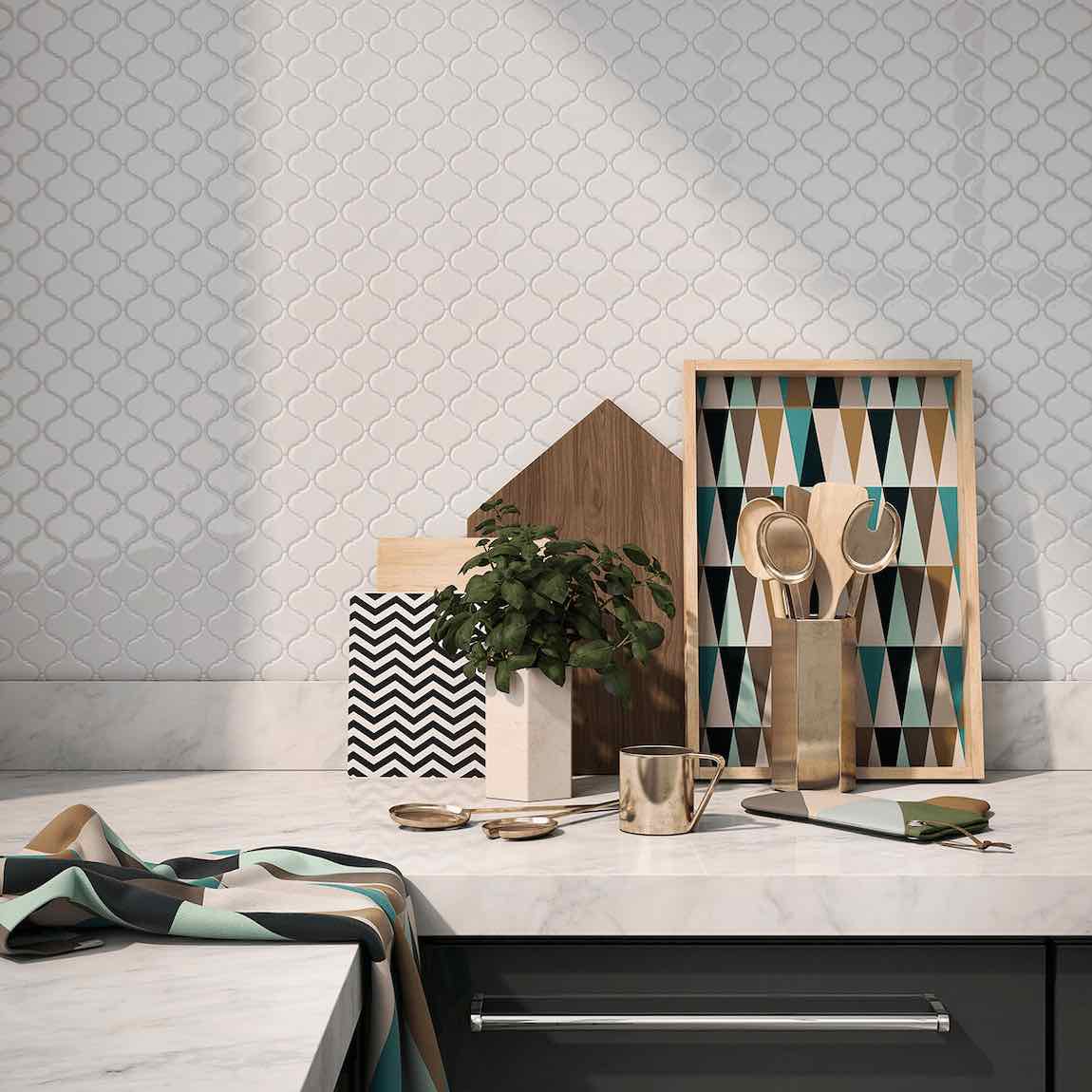 White Lantern Porcelain Mosaic Tile - Decorative Wall & Backsplash for Kitchen, Bathroom, and Outdoor Spaces