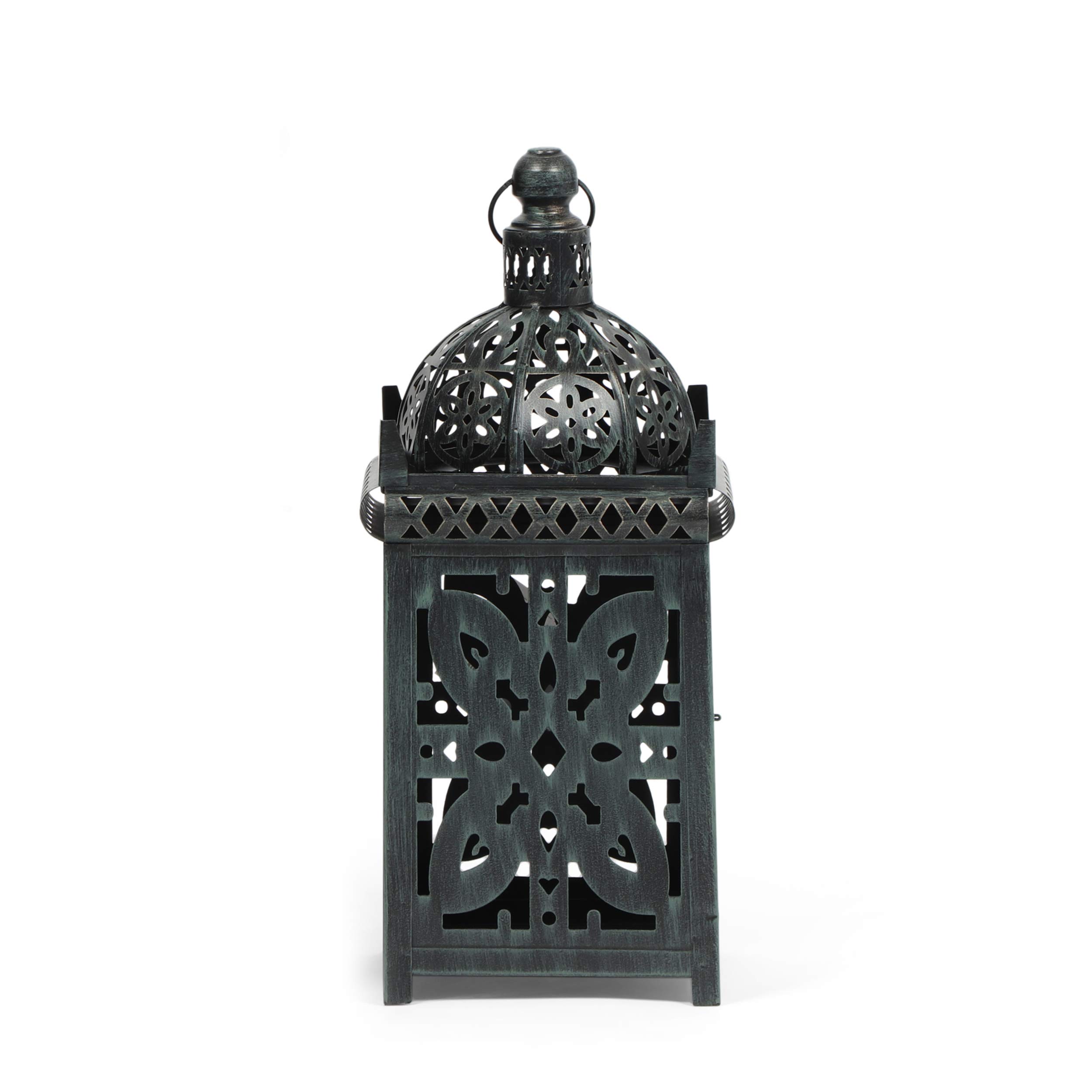 Christopher Knight Home Jenera Outdoor Lantern - Antique Patina Finish for Porch, Garden & Patio Decor - Weather-Resistant Metal Wall Light for Exterior Home Lighting