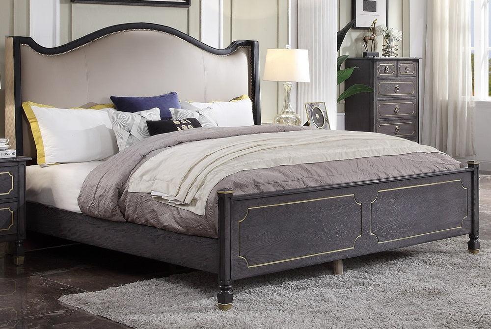 Acme Furniture Marchese Queen Upholstered Panel Bed in Tobacco Brown - Luxurious Bedroom Furniture for Master Suite Decor