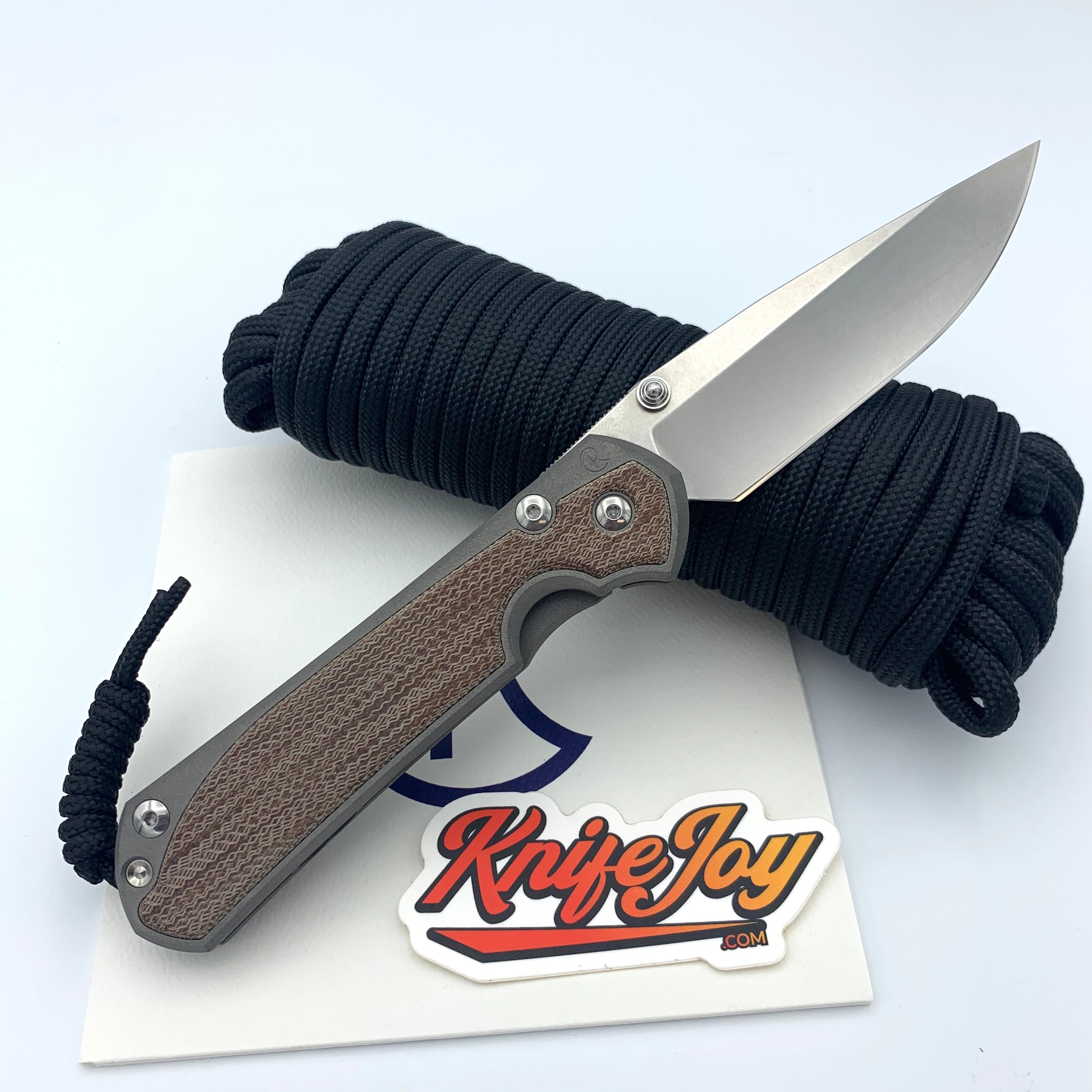 Chris Reeve Knives LEFT Hand Large Sebenza 31 Drop Point Folding Knife with Natural Canvas Micarta Inlay & Double Silver Lugs - EDC, Outdoor Survival, Camping, Hunting Gear