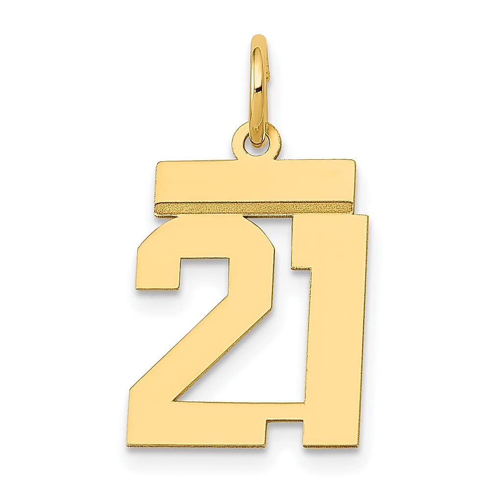 14K Yellow Gold Small Number 21 Charm Necklace Pendant - Dainty Fine Jewelry for Women - Birthday Gift for Her - Perfect for Anniversaries, Graduations & Special Occasions