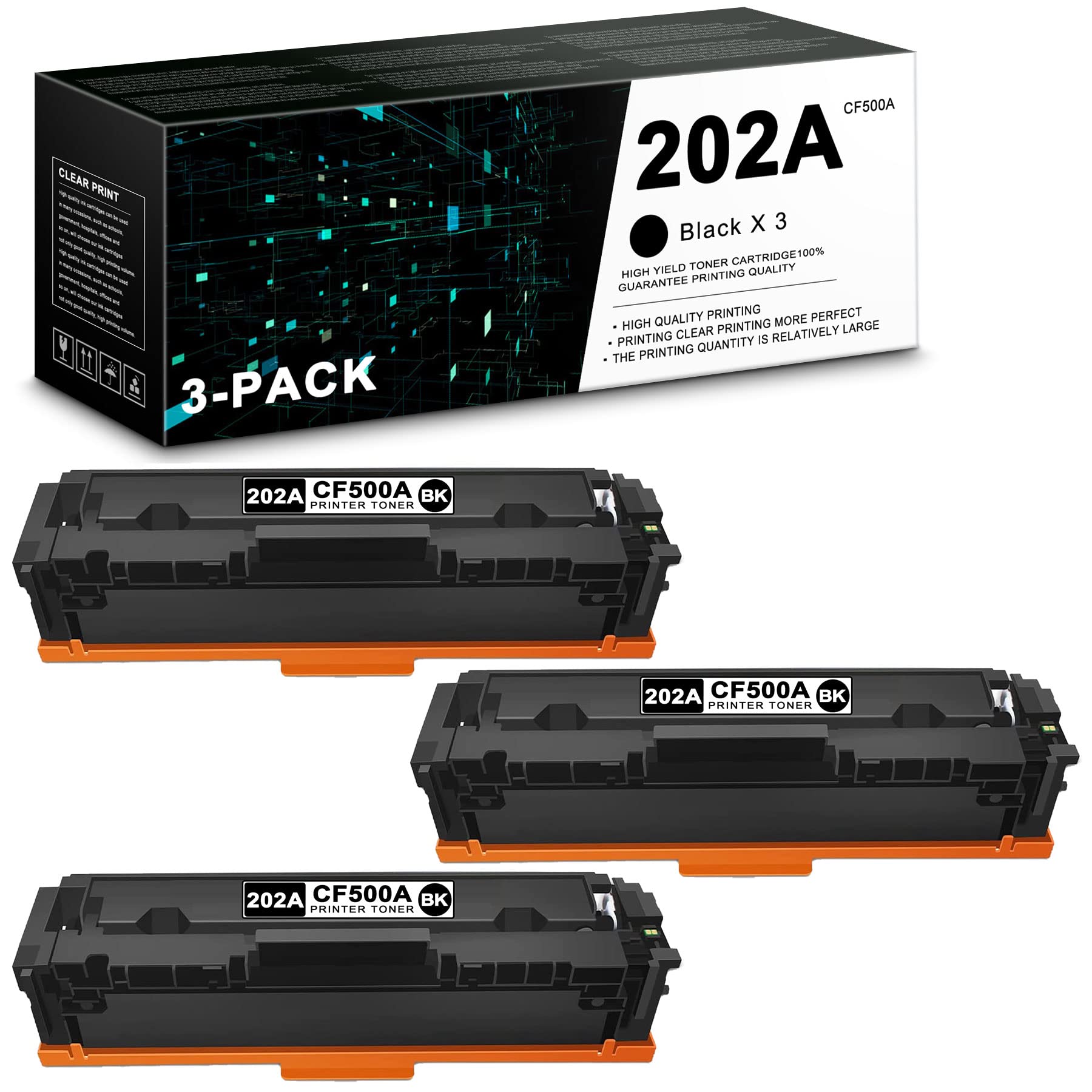 HP CF500A Compatible Toner Cartridge (3-Pack Black) - Replacement for HP Color Pro MFP M280nw M281fdn M281fdw M281cdw M254nw M254dw M254dn T6B59A T6B60A - High-Yield Printing for Office & Home Use