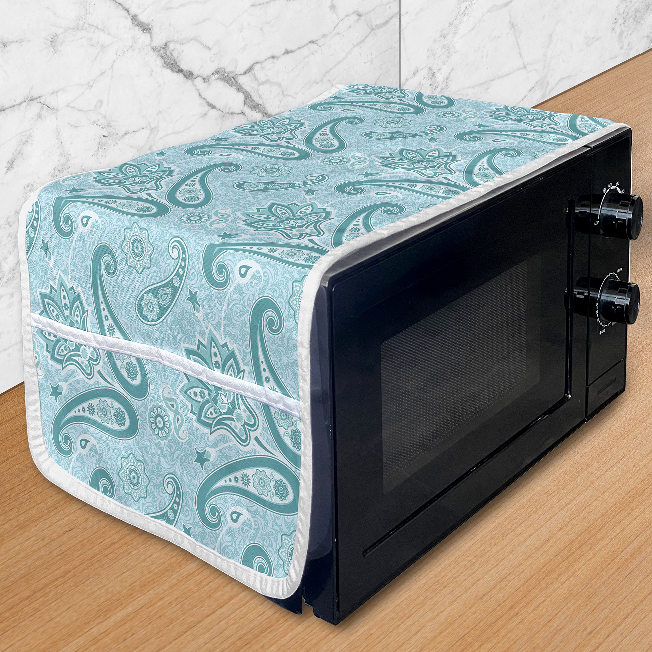 Ambesonne Floral Paisley Microwave Cover - Waterproof Kitchen Organizer with Pockets, 36