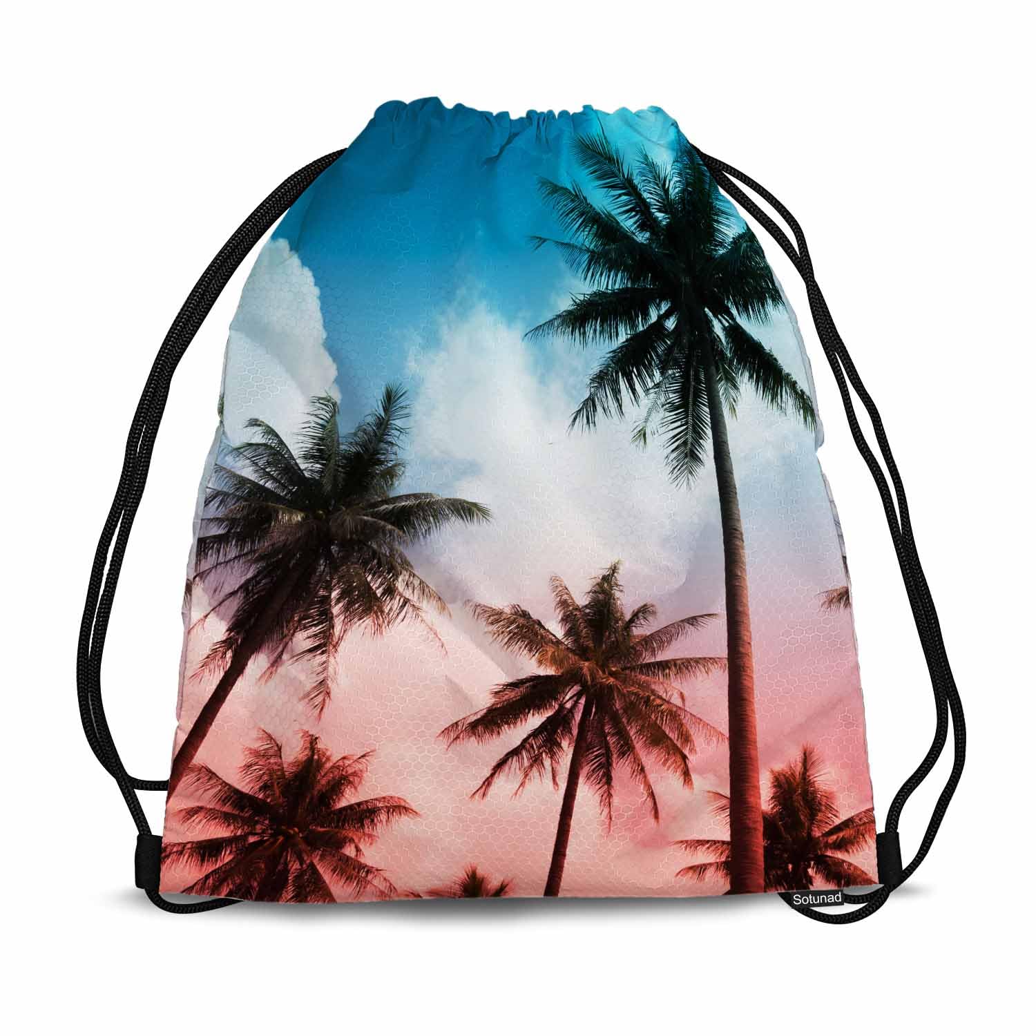 Drawstring Backpack - 14x16.9 Inch Lightweight Sports Bag with Tropical Palm Tree Design, Perfect for Beach, Dance, Gym & Travel | Aloha Summer Breeze Holiday Vacation Essential