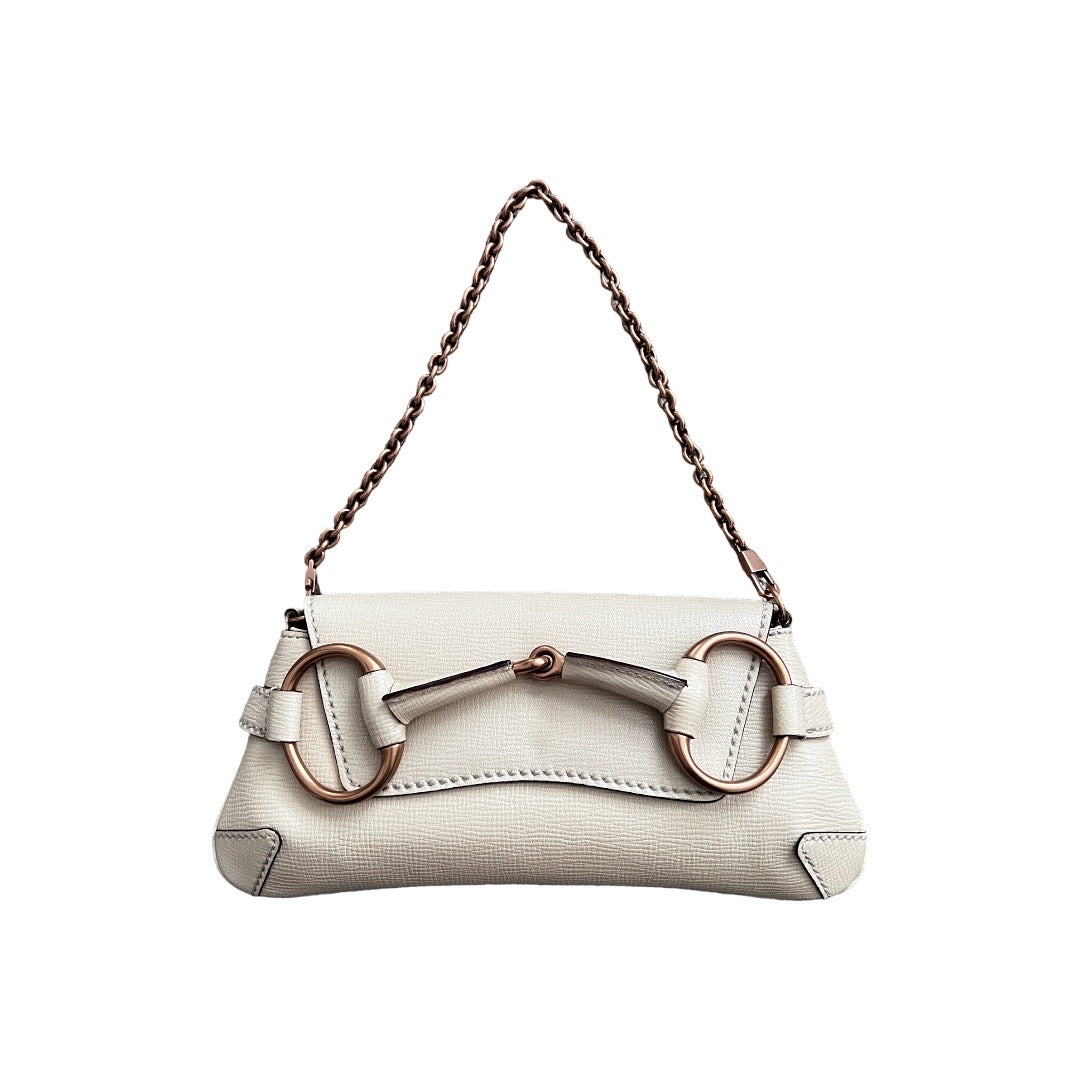 Gucci White Leather Horsebit Chain Bag - Luxury Designer Handbag for Women, Perfect for Parties, Work & Everyday Use