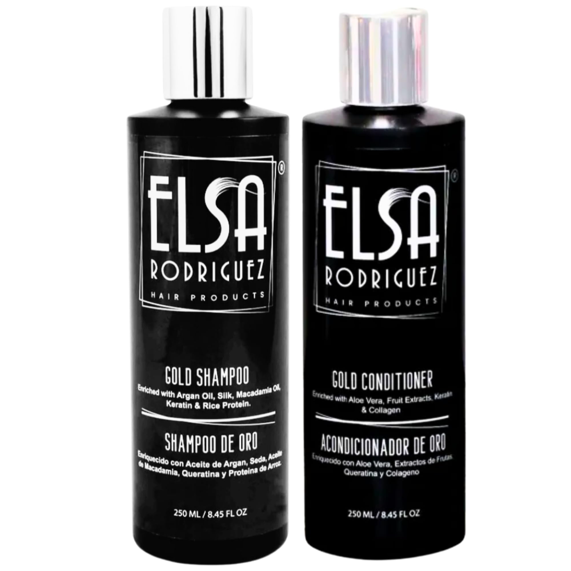 Elsa Rodriguez Shampoo and Conditioner Set with Argan Oil, Silk, Macadamia Oil & Keratin - 8.45 fl oz for Hydration & Repair | Rice Protein, Aloe Vera, Fruit Extracts & Collagen | Perfect for Dry, Damaged Hair at Home or Salon Use