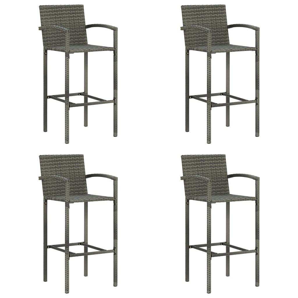 4-Piece Outdoor Gray Poly Rattan Bar Stool Set - All-Weather Patio Furniture Chairs with Footrest for Garden, Pool, Lawn, Porch & Backyard - Perfect for Outdoor Dining, Entertaining and Relaxing