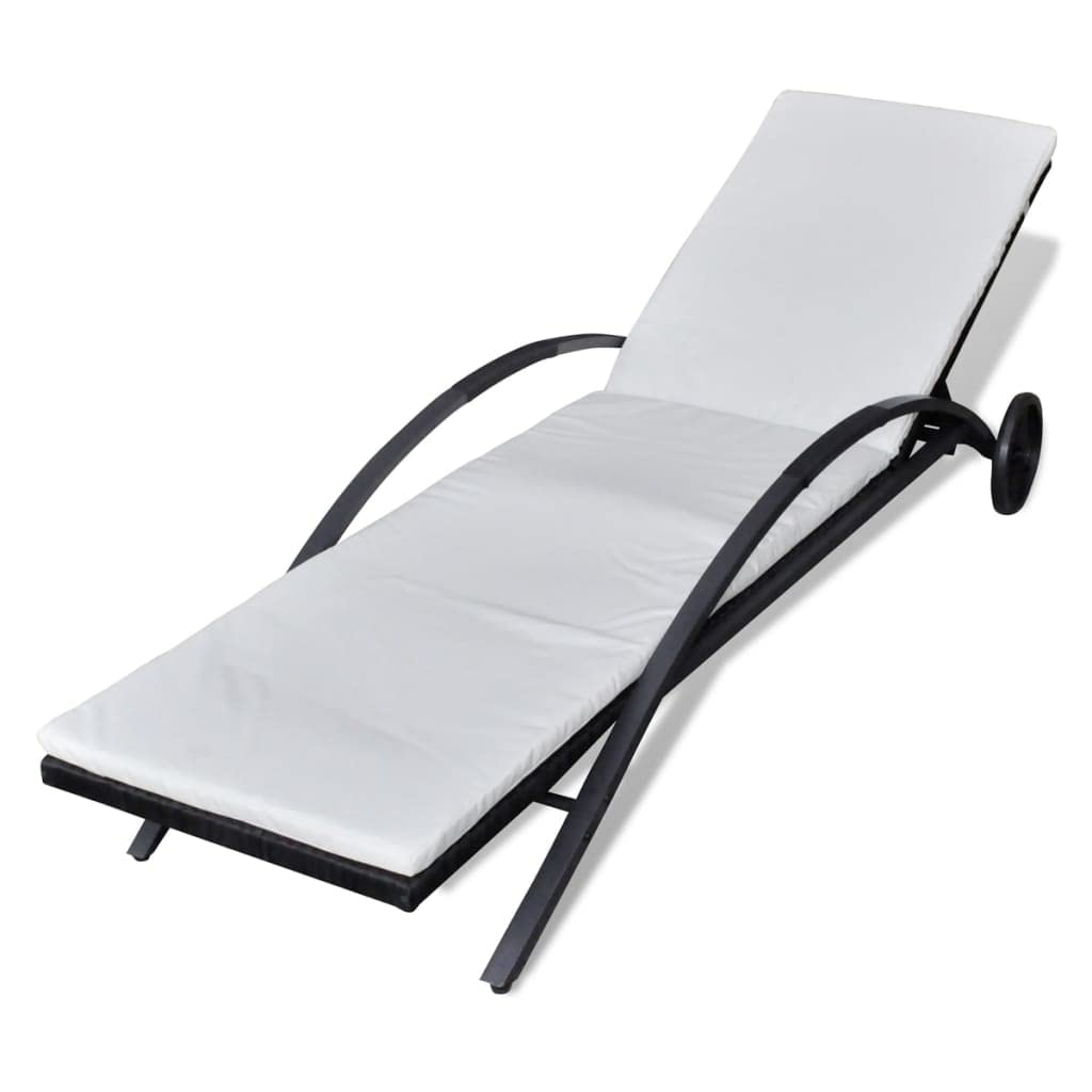 vidaXL Black Poly Rattan Sun Lounger with Cushion & Wheels - Weather-Resistant Outdoor Lounge Bed for Patio, Garden, Poolside - Perfect for Relaxing by the Pool or Sunbathing in Your Backyard