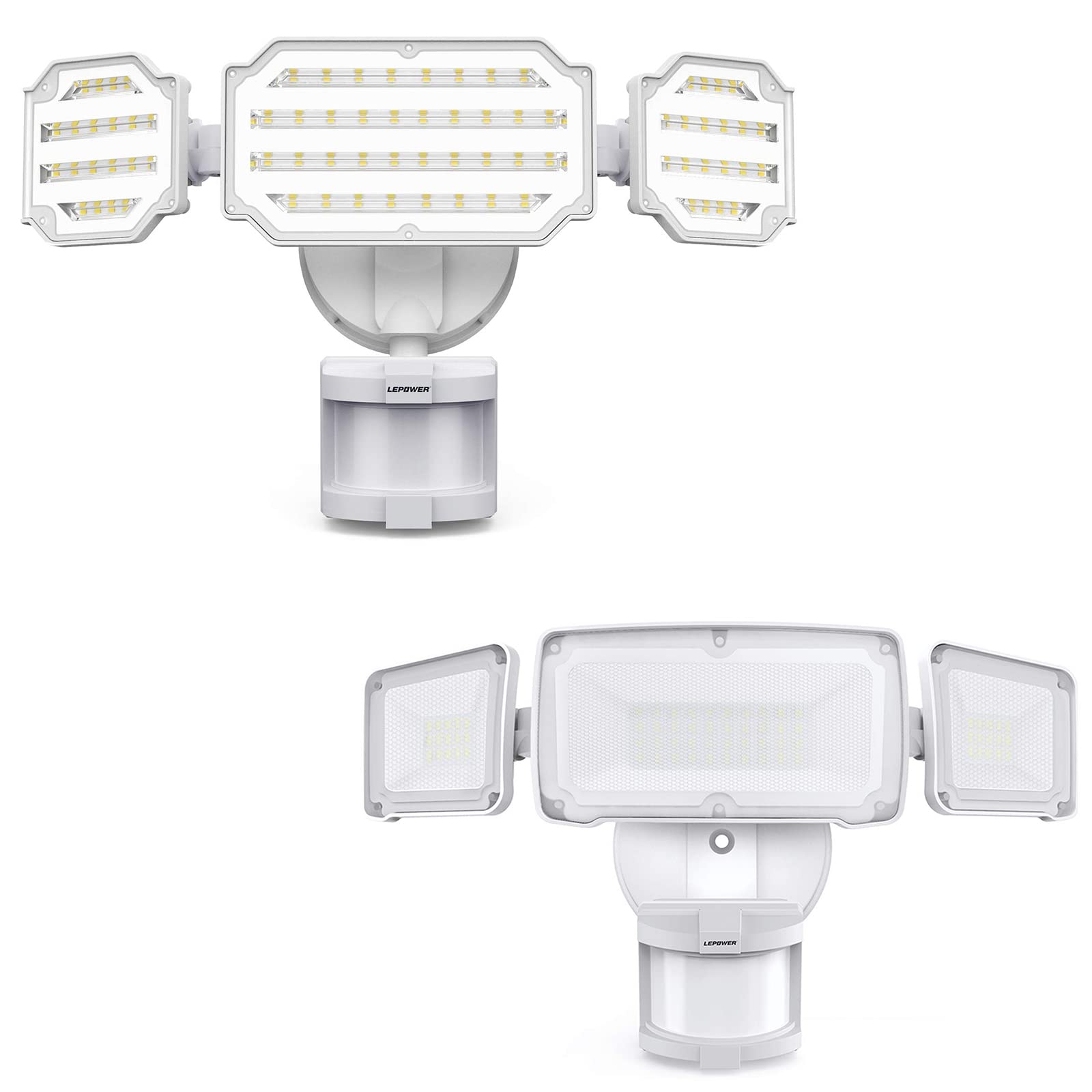 LEPOWER 3-Head LED Security Light with Motion Sensor, 5000K Daylight White, IP65 Waterproof Outdoor Flood Light - Adjustable Motion Detector for Garage, Yard, Patio, Porch | Ideal for Home Security, Pathway Lighting & Backyard Illumination
