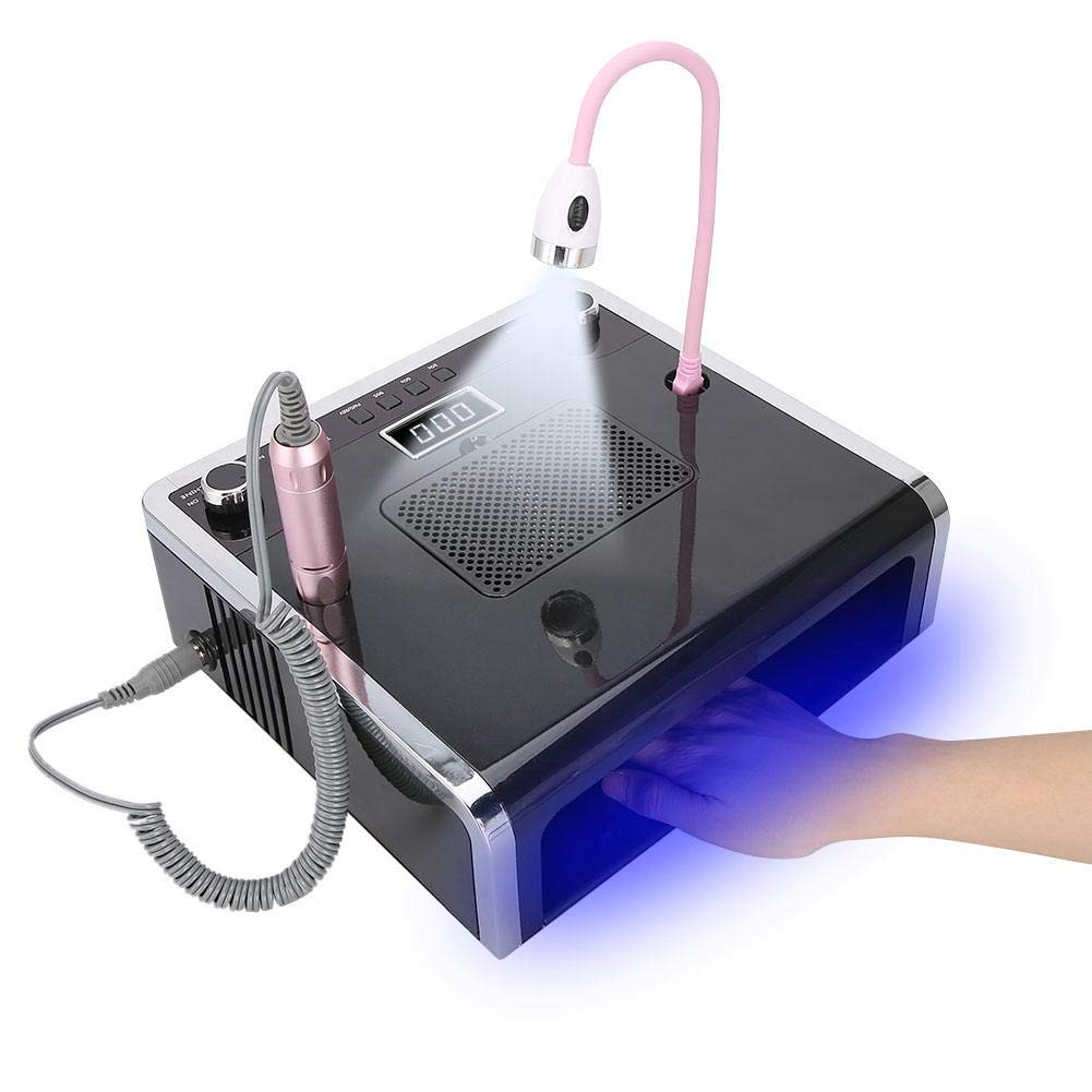 4 in 1 Professional Nail Drill Kit with Dust Collector, UV/LED Nail Lamp, and Desk Light - 108W Electric Nail File for Acrylic & Gel Nails (Black) - Perfect for Home Salons & DIY Manicures
