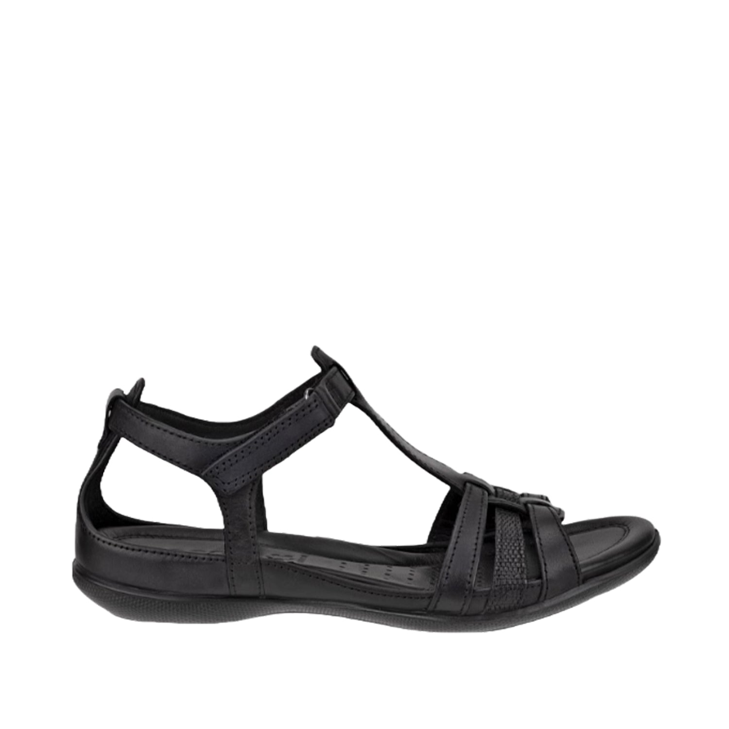 ECCO Women's Flash T-Bar Black Leather Sandals - Comfortable & Stylish for Summer, Travel & Casual Wear