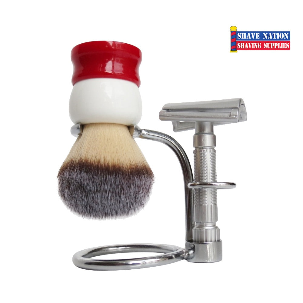 Premium Razor & Brush Stand for Classic and Stout Shaving Brushes - Durable Chrome Plated Holder for Wet Shaving Accessories - Perfect for Bathroom Vanity, Grooming Gifts & Men's Shaving Kits