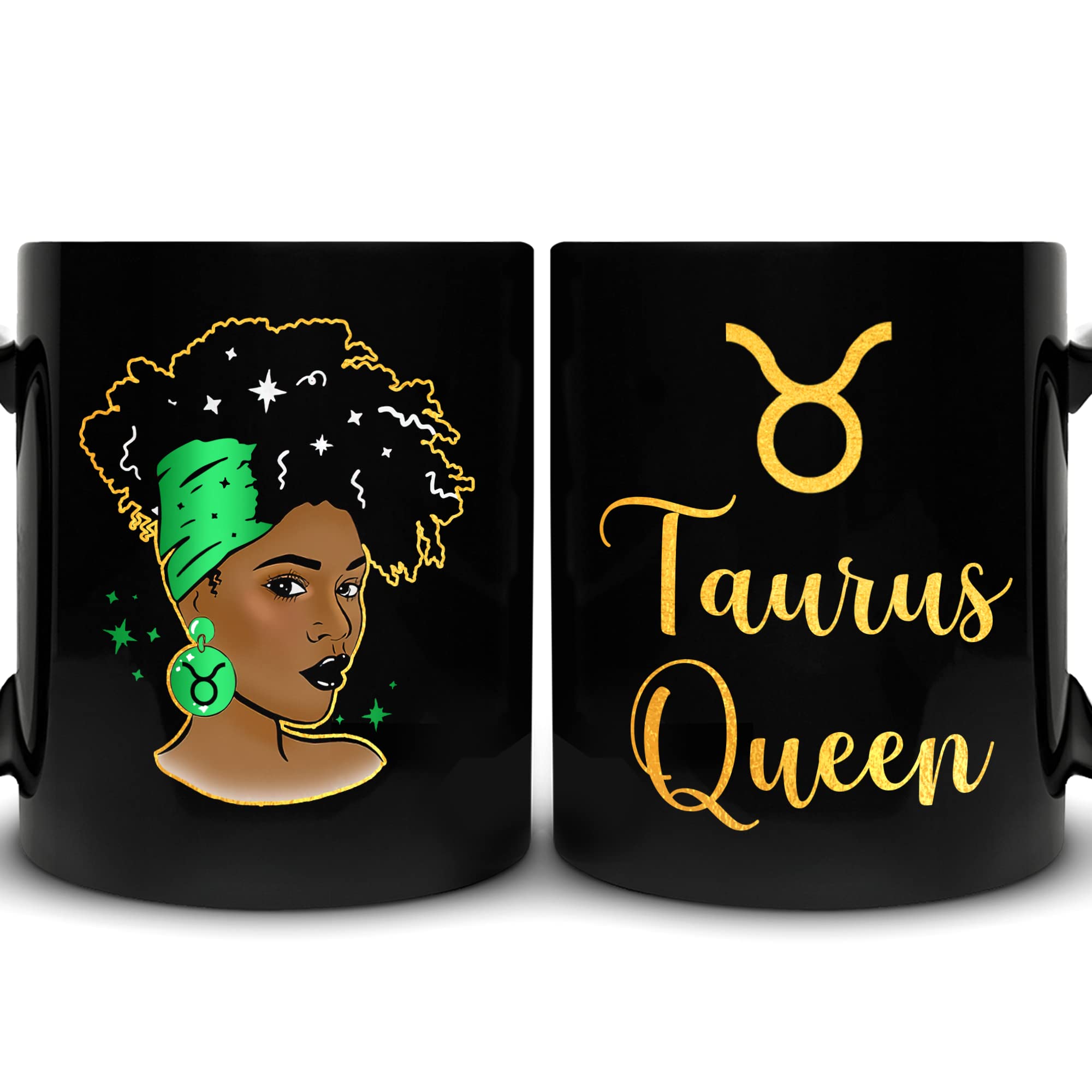 HYTURTLE 11oz Black Ceramic Coffee Mug for Women - Zodiac Taurus Themed Tea Cup with 'Black Queen' Design - Perfect Birthday & Christmas Gift for African American Women, Daughters & Moms - Ideal for Home, Office & Coffee Shop Use