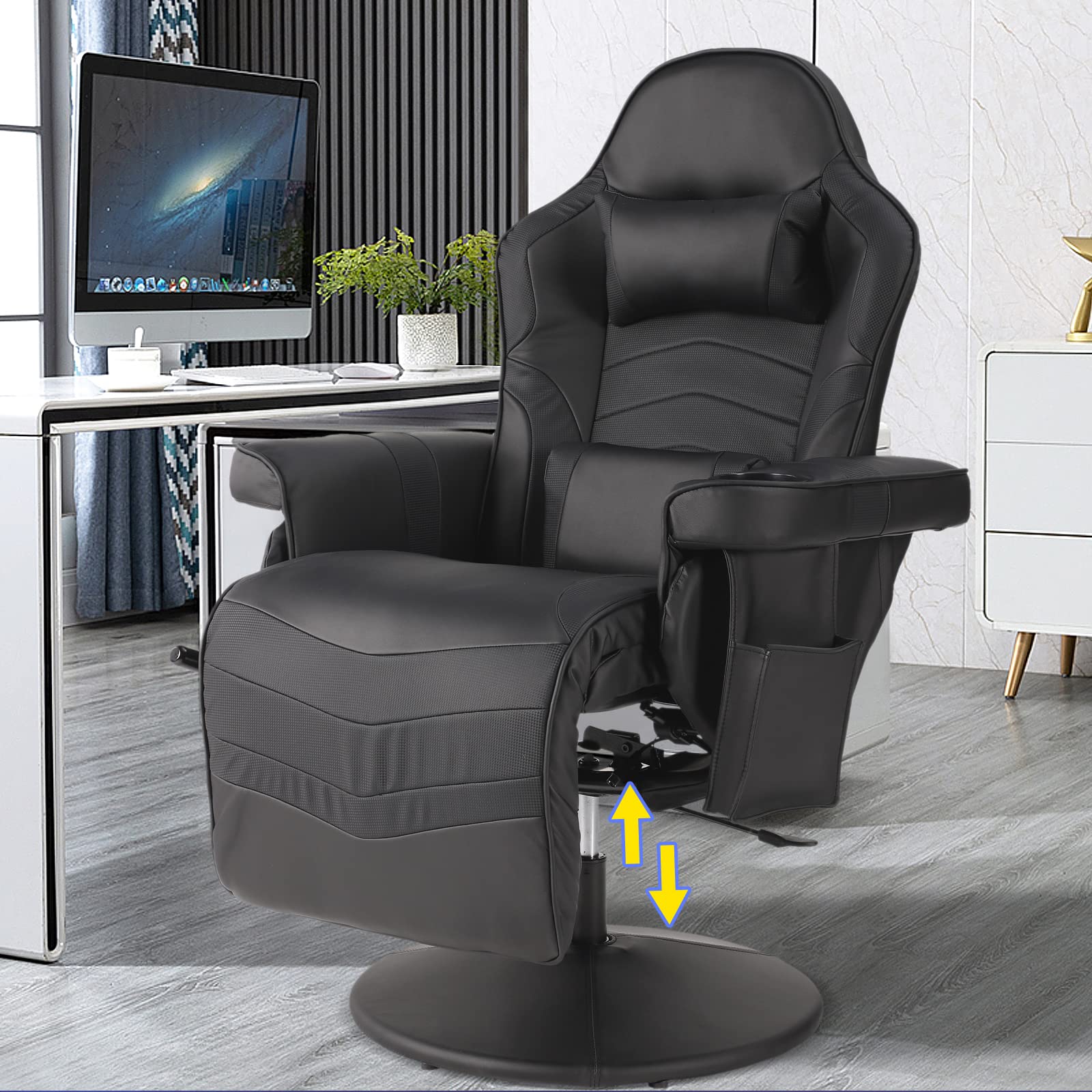 LVUYOYO Ergonomic Massage Gaming Chair - Reclining High Back PU Leather Office Chair with Adjustable Height, Headrest & Lumbar Support - Perfect for PC Gaming, Work from Home & Relaxation (Black)