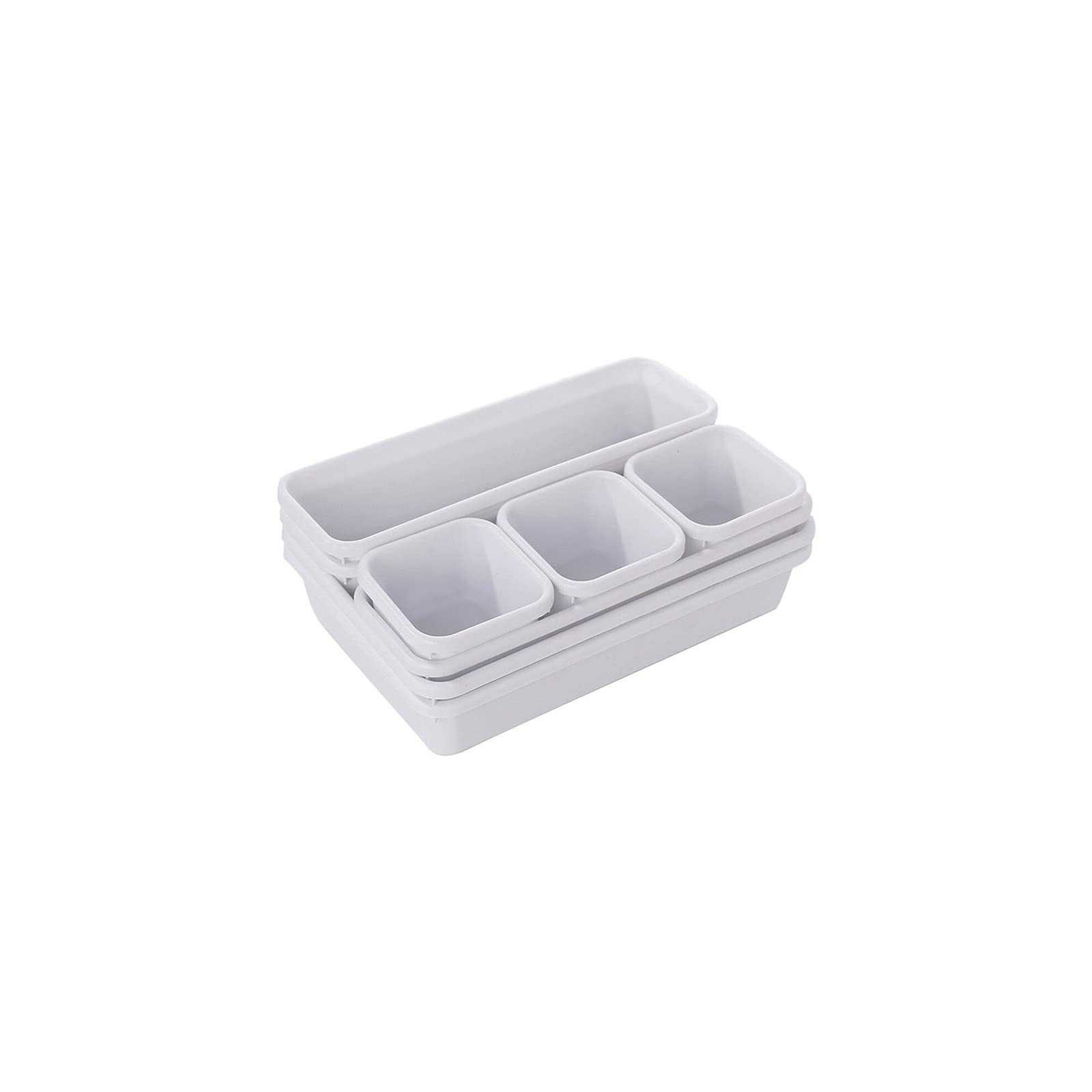 8-Piece White Drawer Organizer Set - Stackable Storage Trays for Kitchen, Bathroom, Office, Jewelry & Makeup | Perfect for Desk, Cupboard & Home Organization