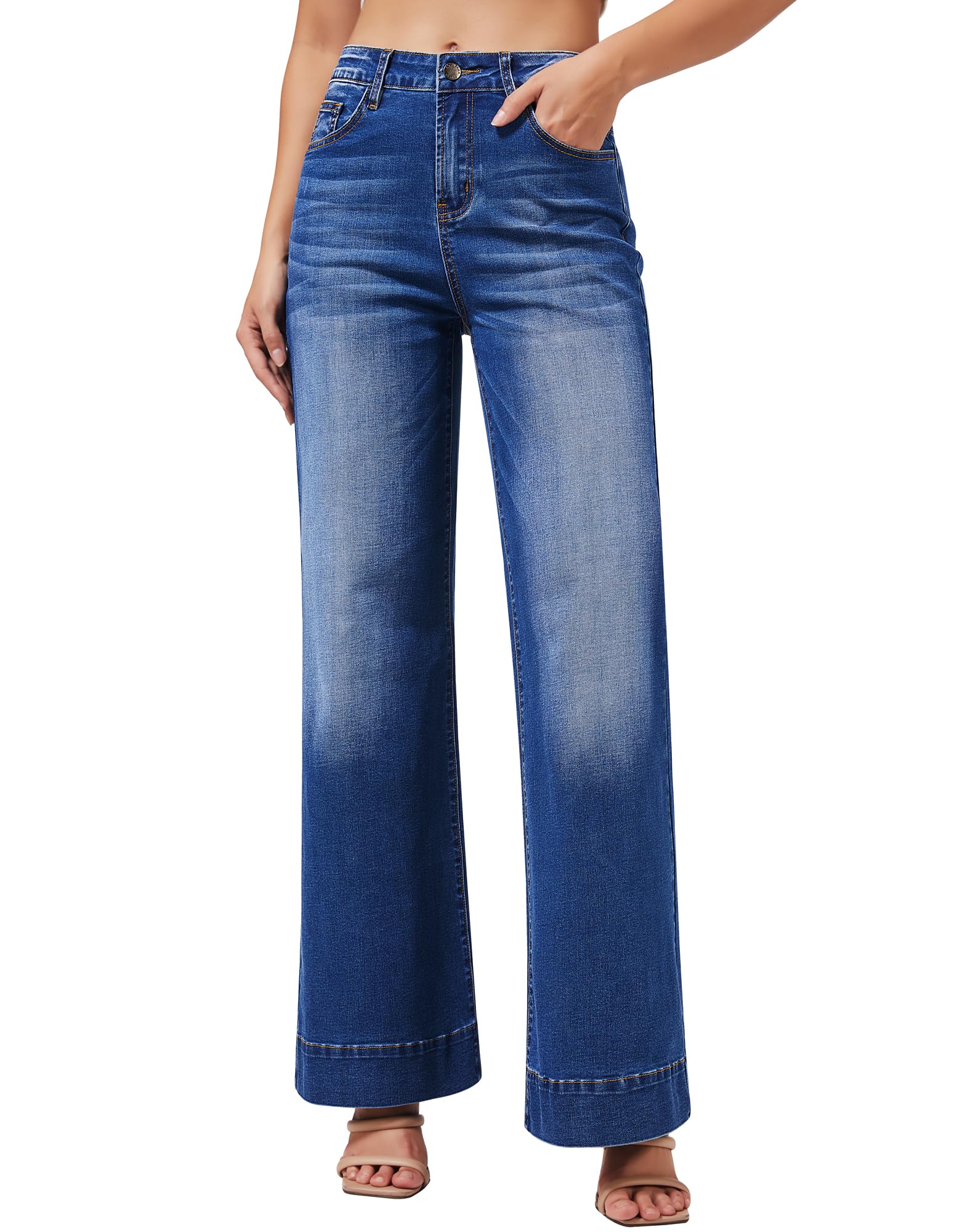 Roswear Women's Wide Leg Jeans - High Waisted Stretchy Baggy Loose Long Pants for Casual Wear | Perfect for Everyday Outfits, Street Style & Comfortable Lounge