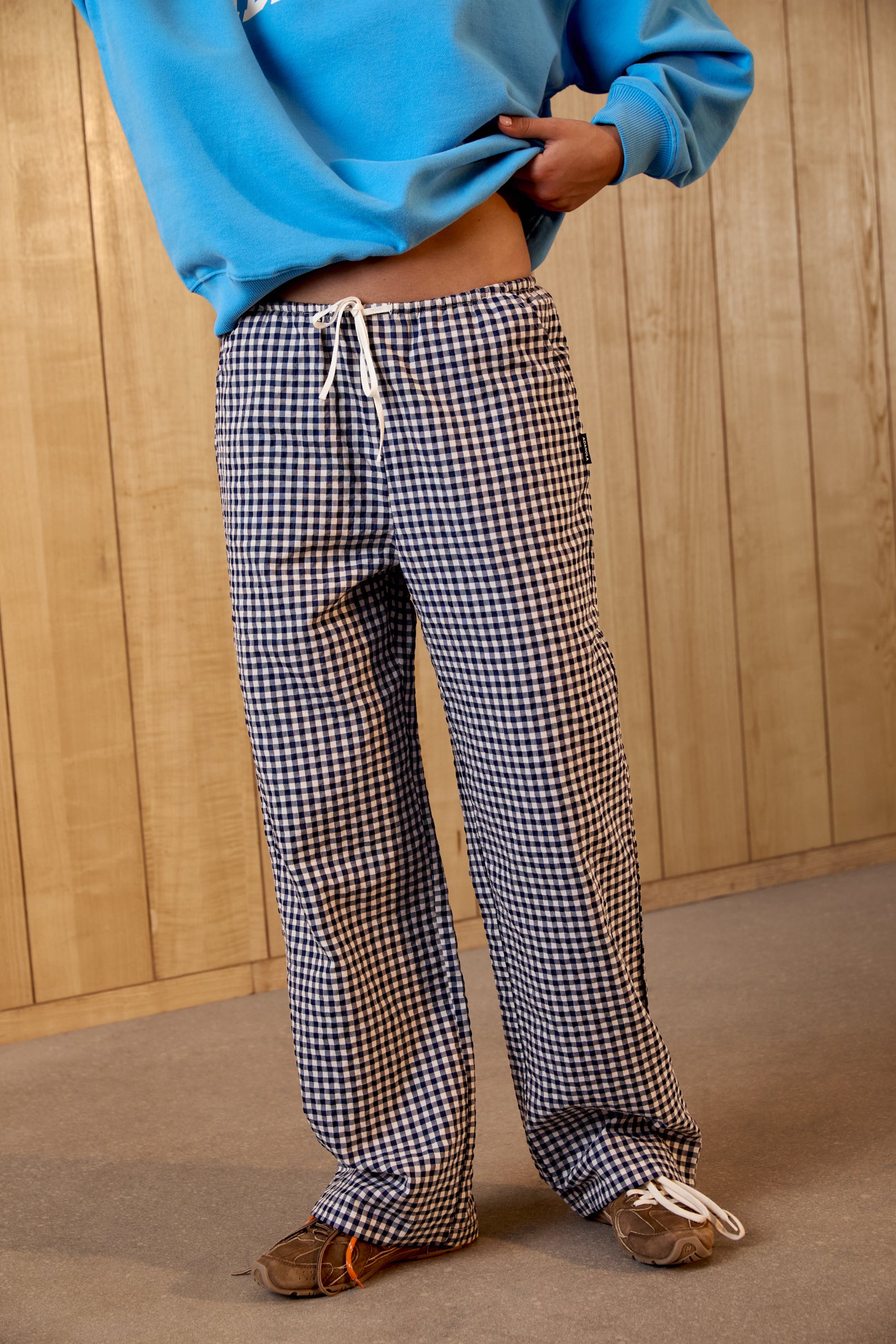 Stylish Gingham Drawstring Pants for Women - Navy Blue & White Checkered Casual Lounge Pants | Perfect for Yoga, Home Wear, and Summer Outfits