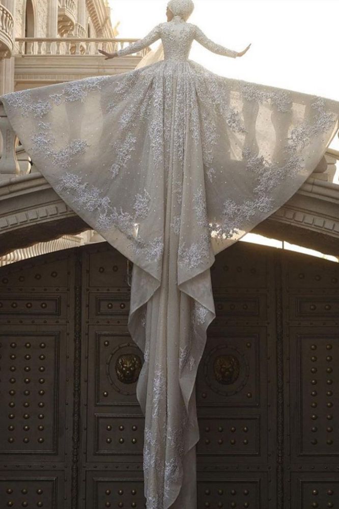 Elegant A-Line Ball Gown with Sequins, Long Sleeves & High Neck - Perfect for Weddings, Prom, Evening Galas & Formal Events